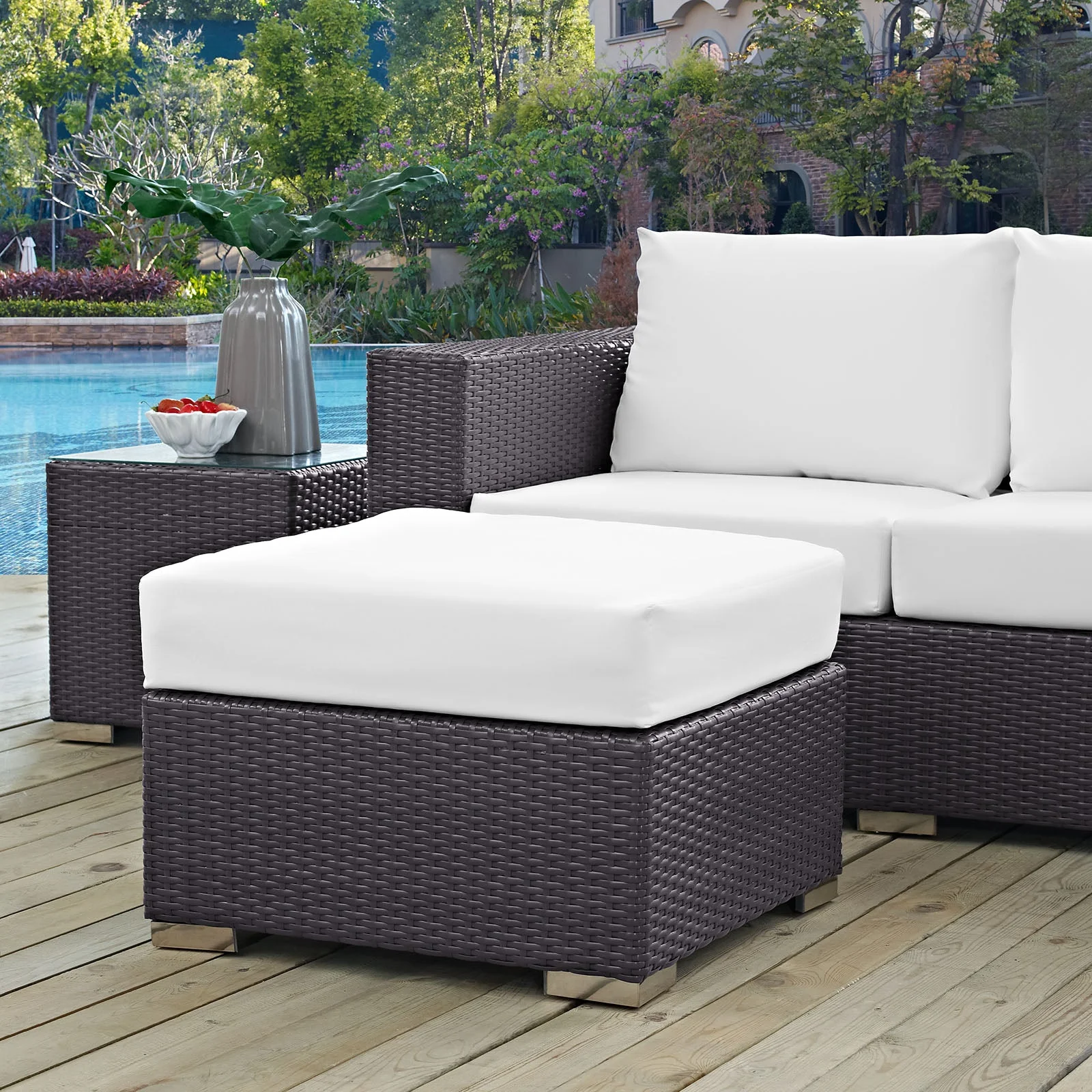 Convene Outdoor Patio Fabric Square Ottoman - Image 17