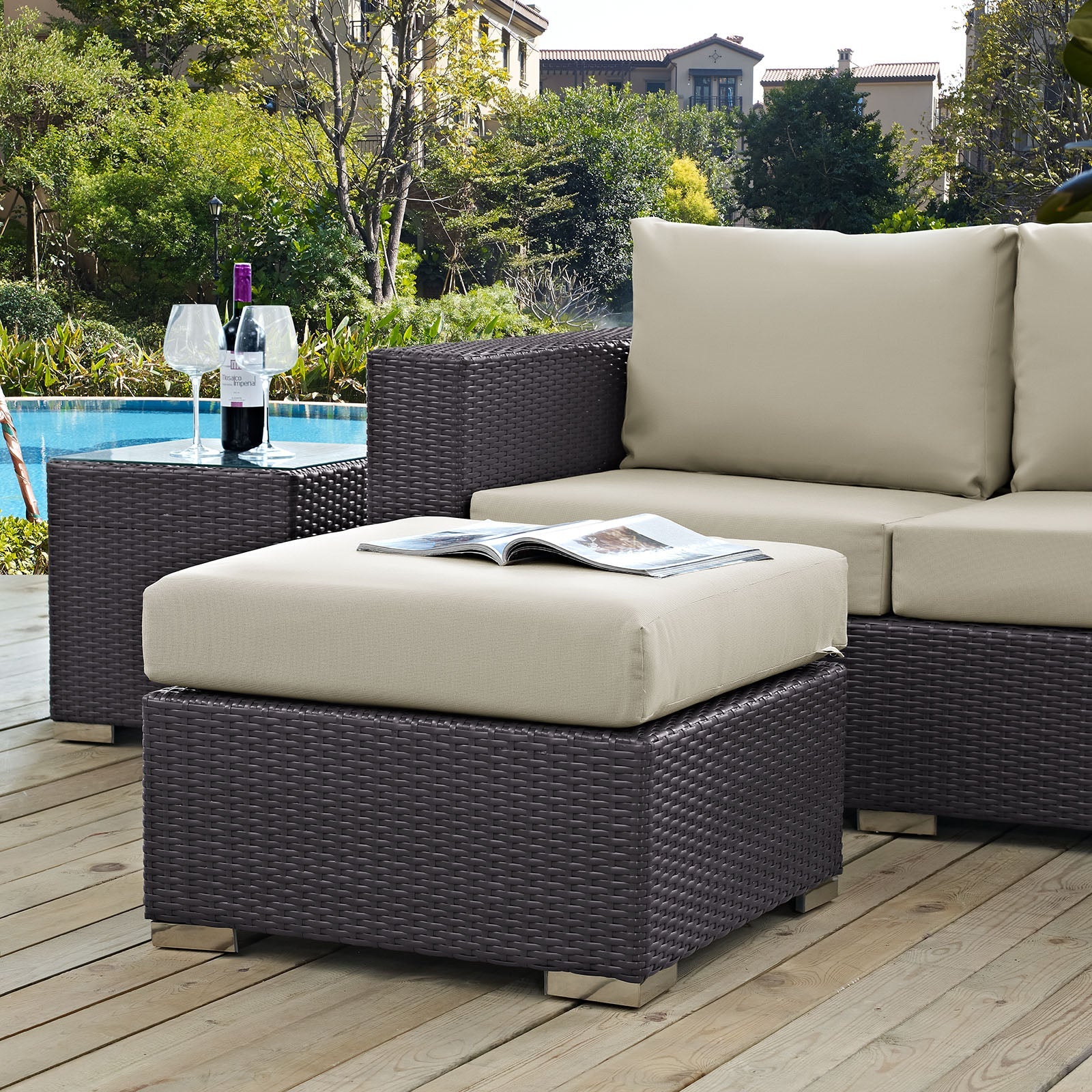 Convene Outdoor Patio Fabric Square Ottoman - Image 2