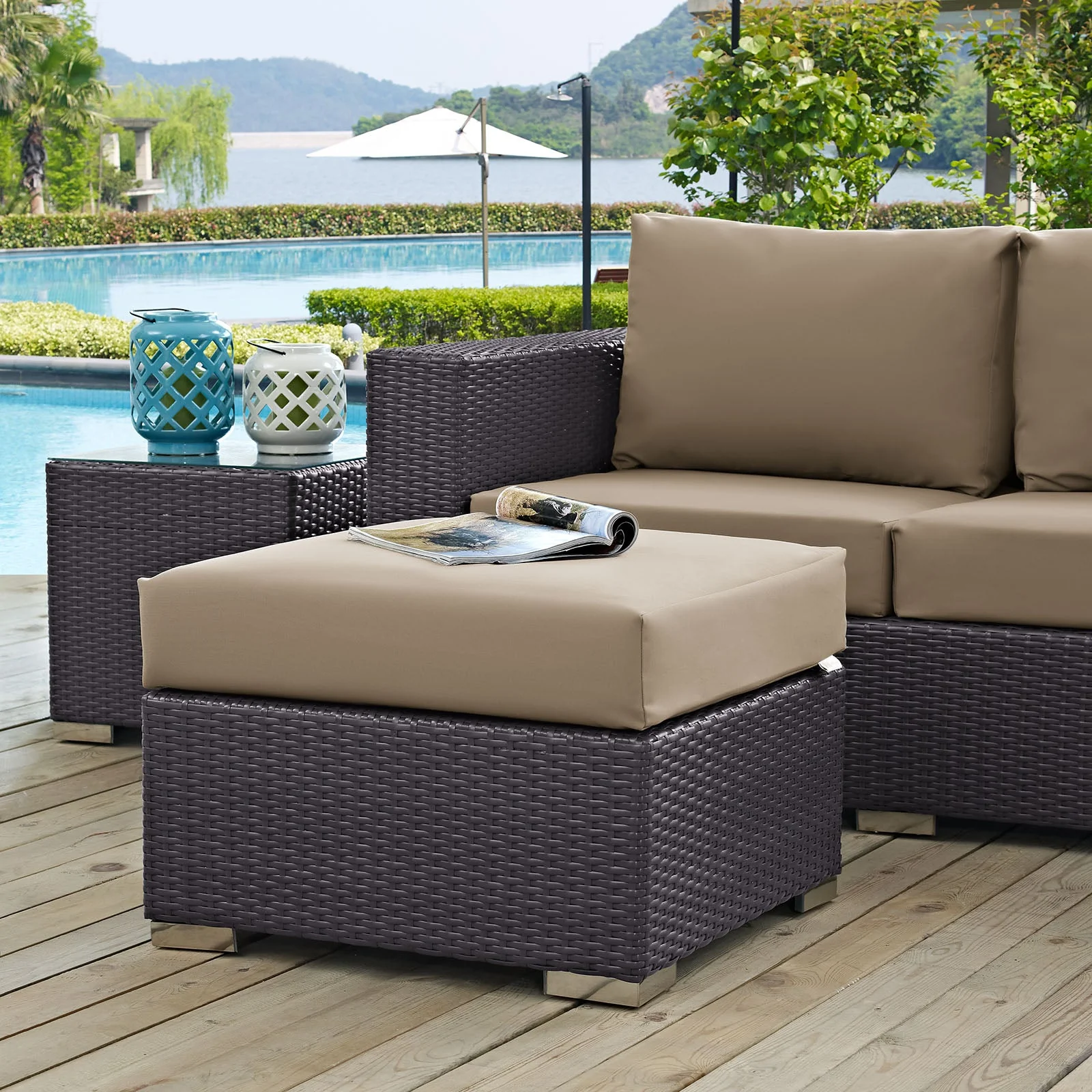 Convene Outdoor Patio Fabric Square Ottoman - Image 5