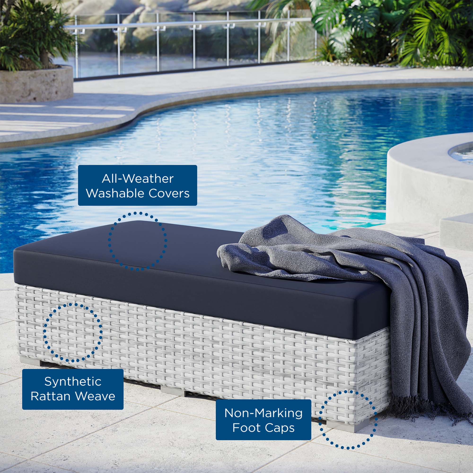 Convene Outdoor Patio Rectangular Ottoman - Image 12