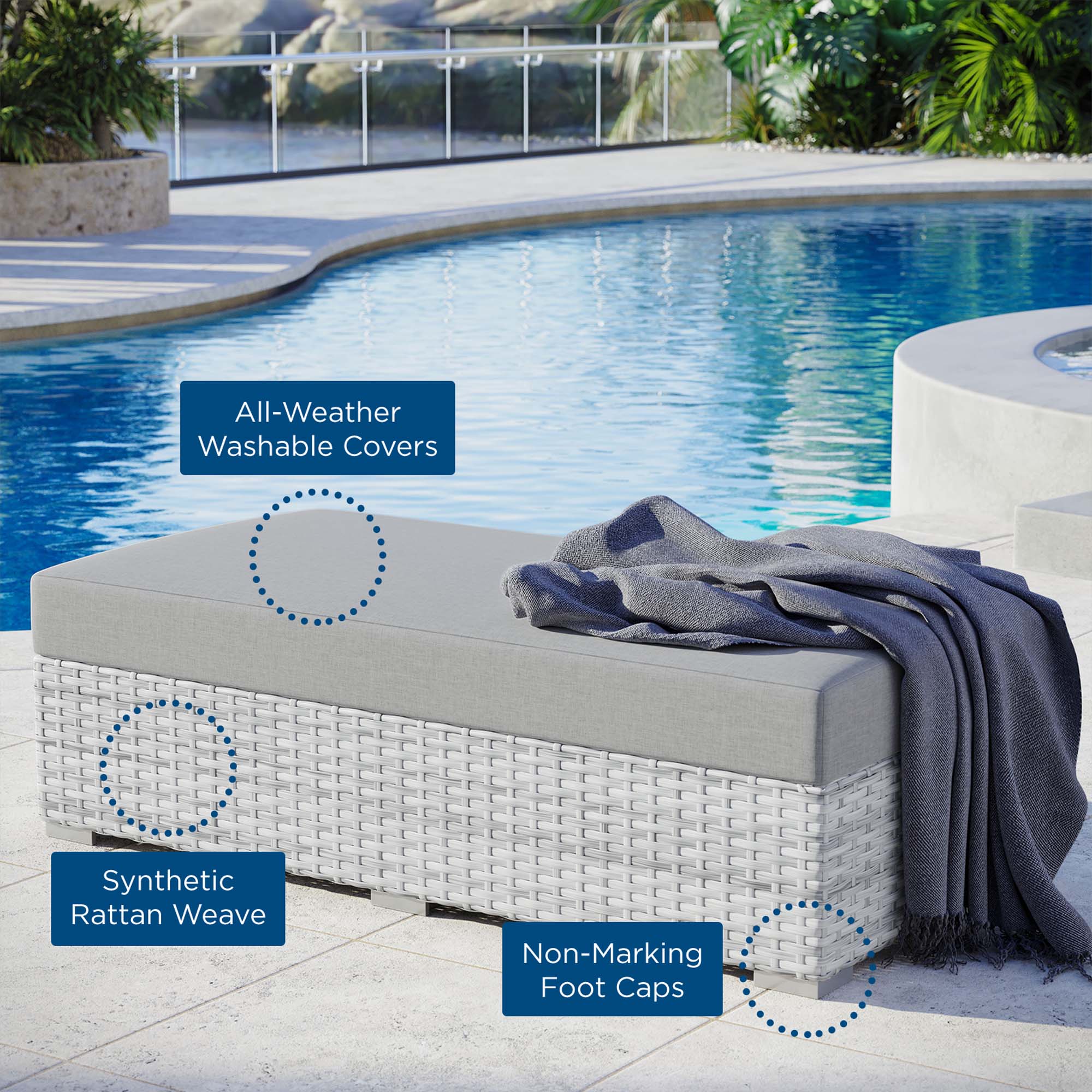 Convene Outdoor Patio Rectangular Ottoman - Image 6