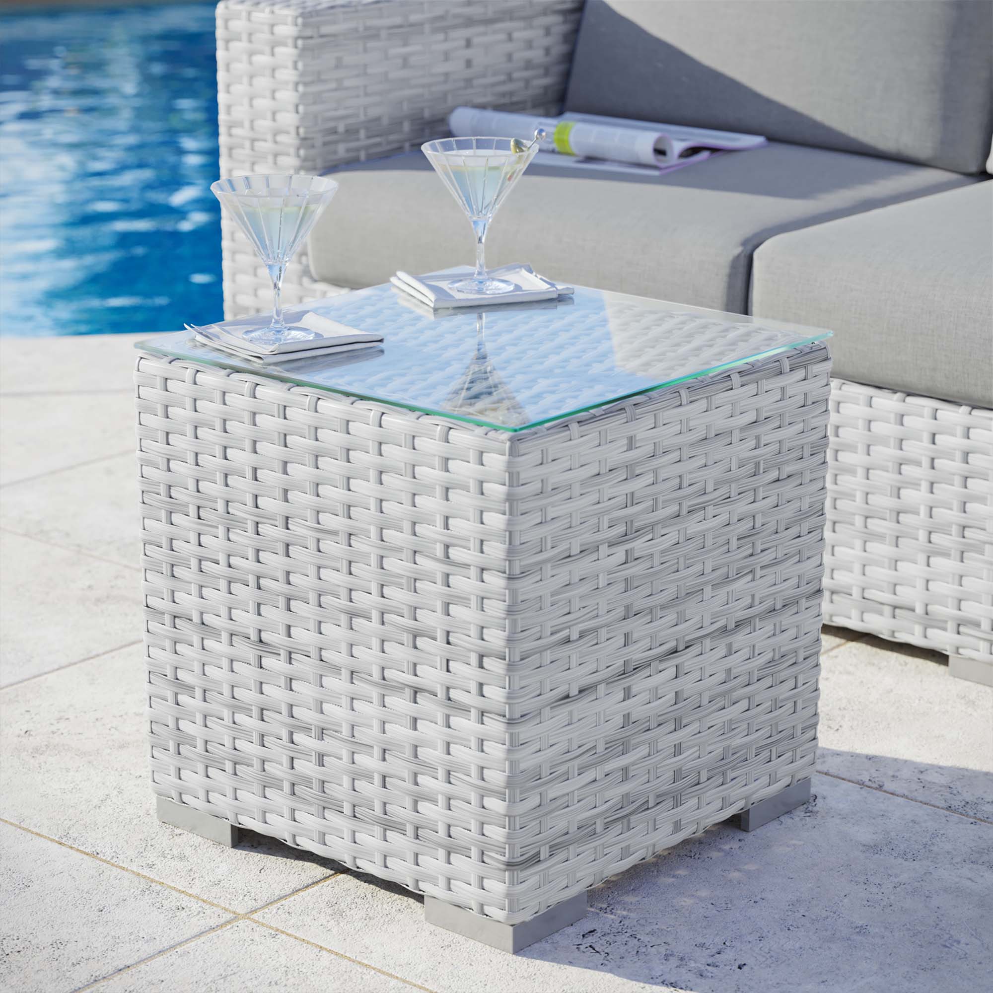 Convene Outdoor Patio Side Table in Light Gray - Image 2