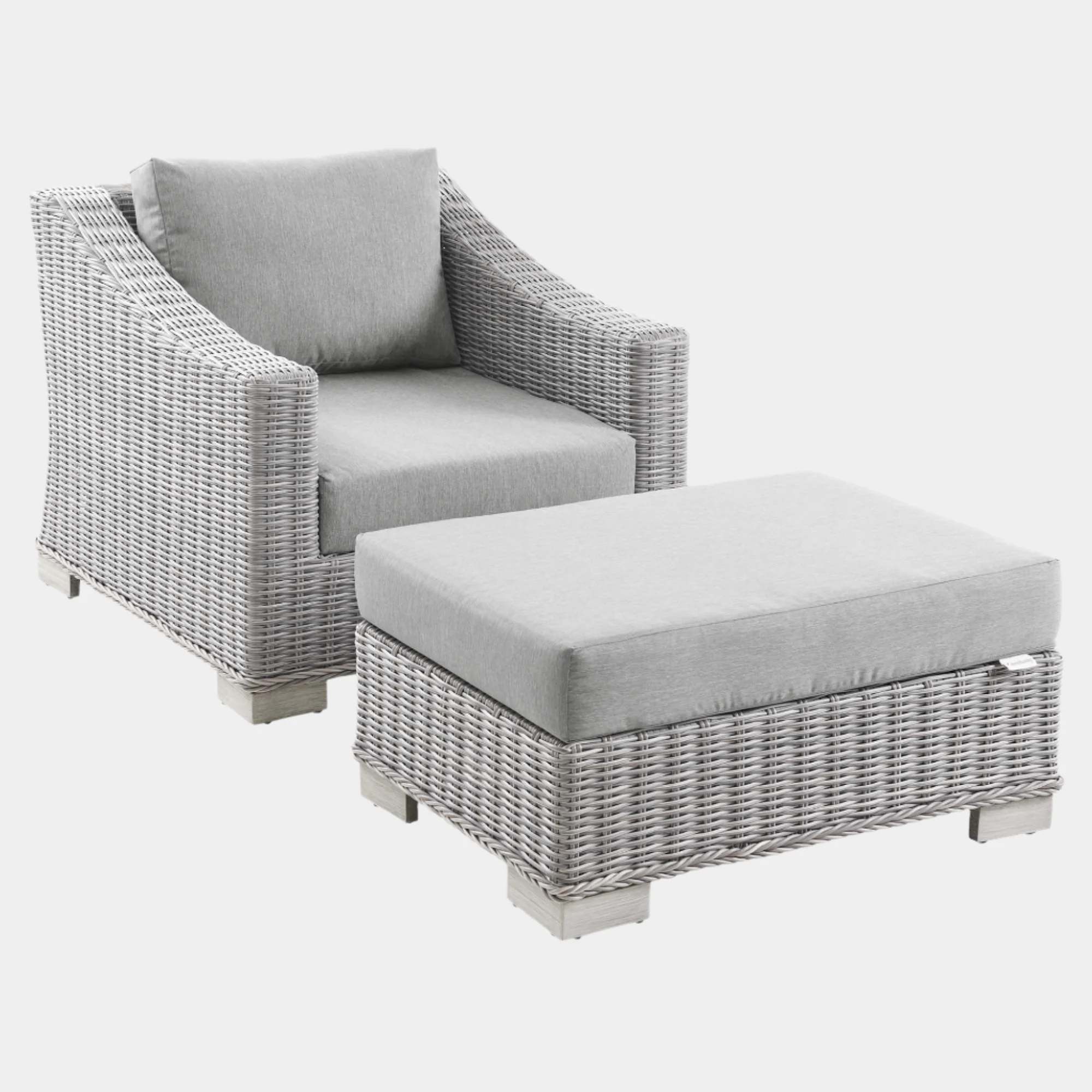 Conway 2-Piece Outdoor Patio Wicker Rattan Armchair and Ottoman Set