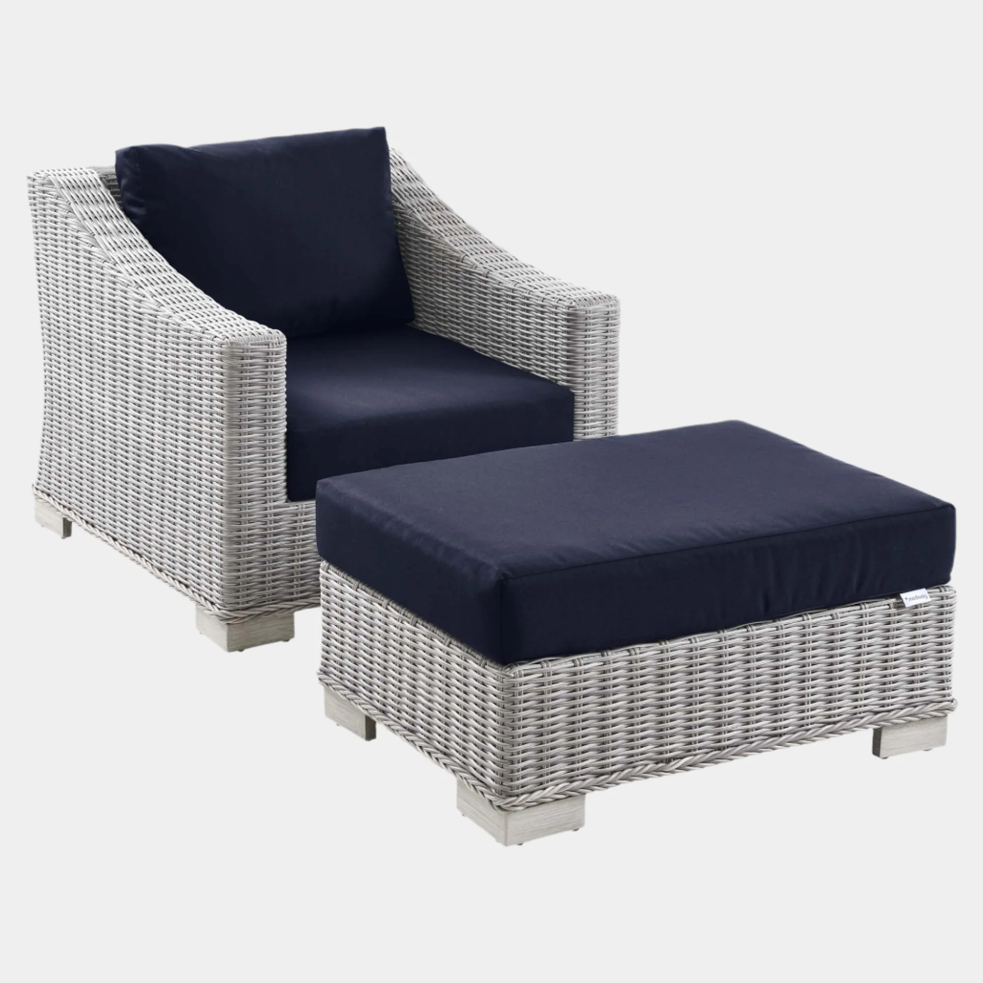 Conway 2-Piece Outdoor Patio Wicker Rattan Armchair and Ottoman Set - Image 13