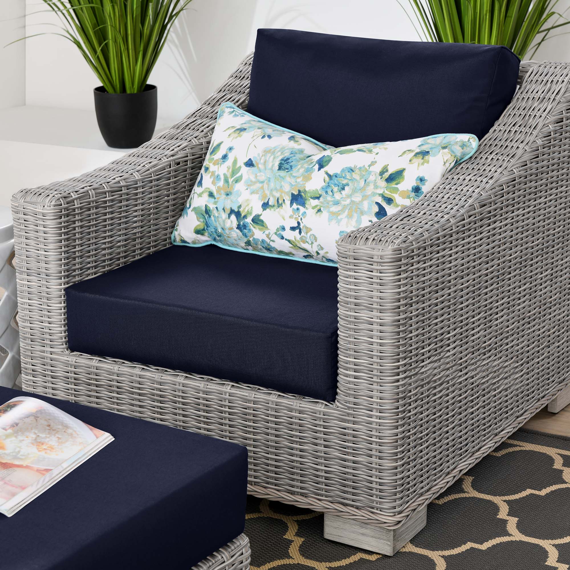 Conway 2-Piece Outdoor Patio Wicker Rattan Armchair and Ottoman Set - Image 15