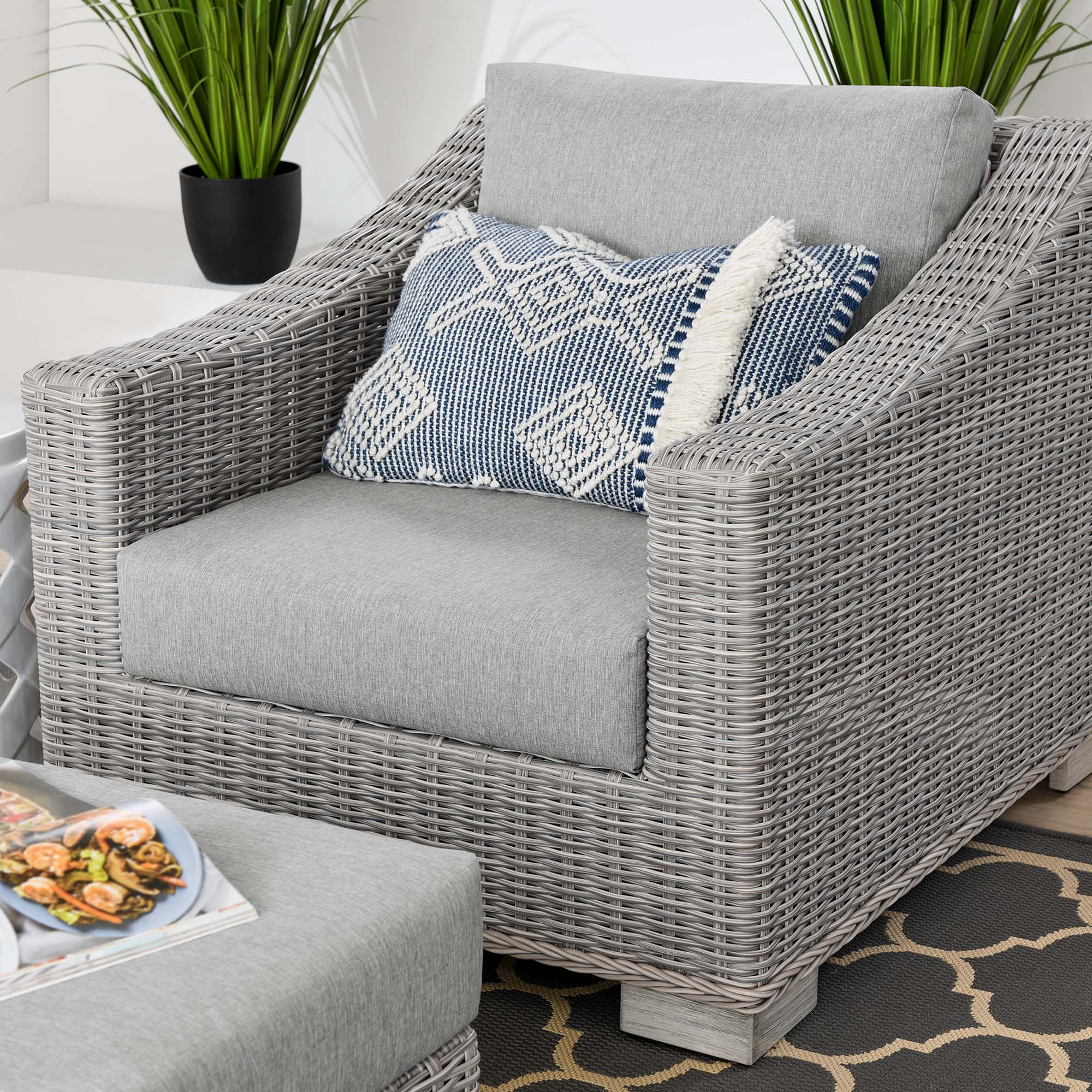 Conway 2-Piece Outdoor Patio Wicker Rattan Armchair and Ottoman Set - Image 3
