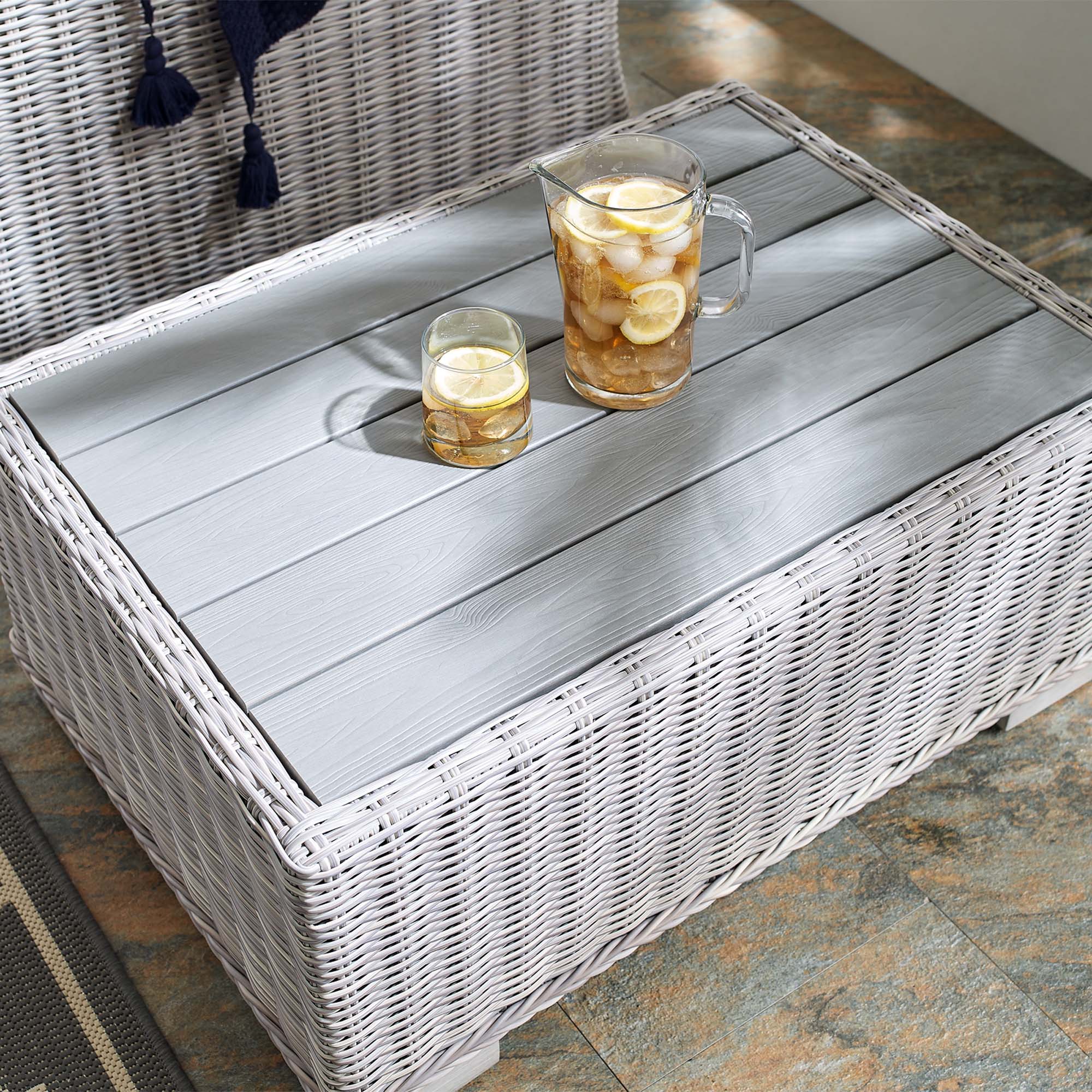 Conway 32" Outdoor Patio Wicker Rattan Coffee Table in Light Gray - Image 3