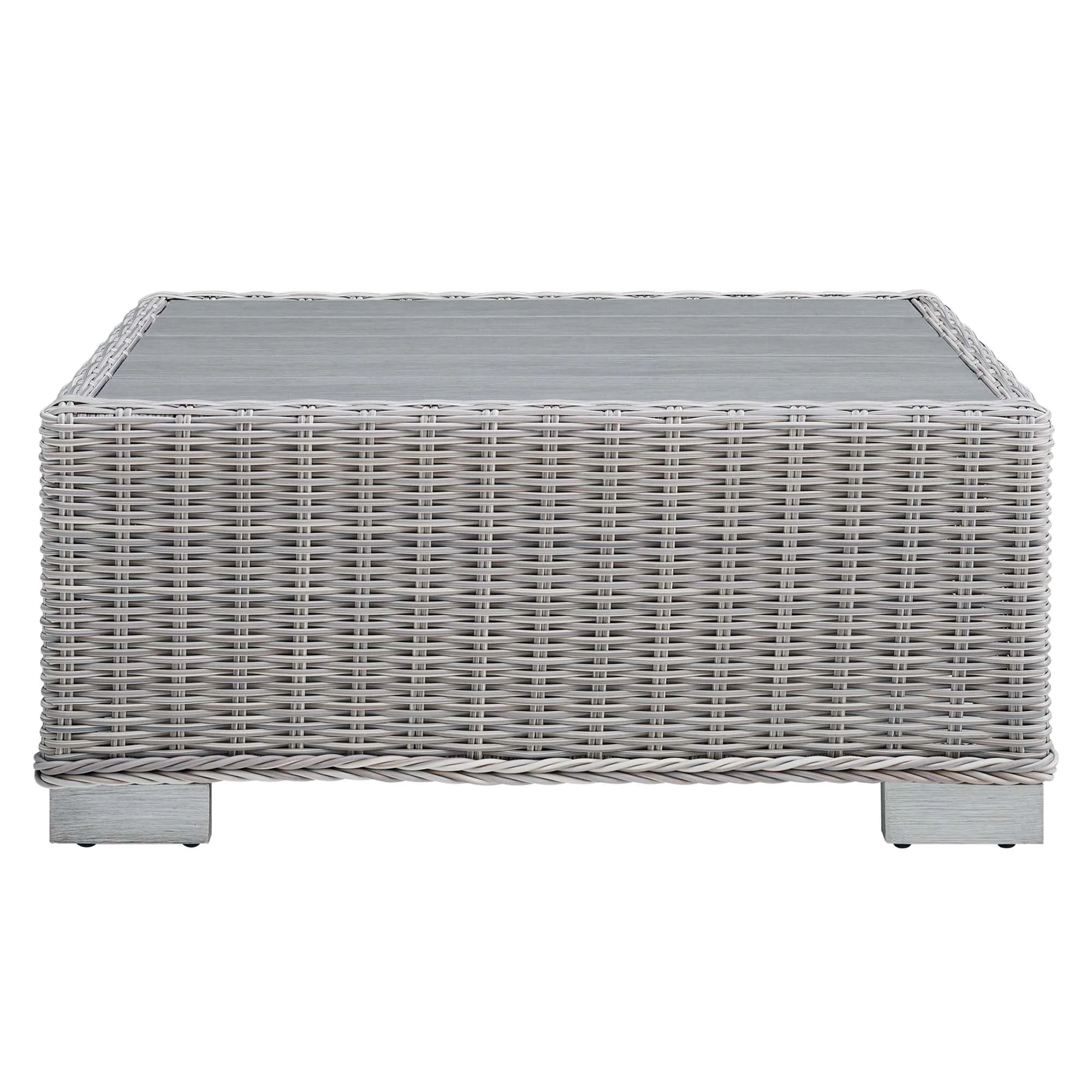 Conway 32" Outdoor Patio Wicker Rattan Coffee Table in Light Gray - Image 5