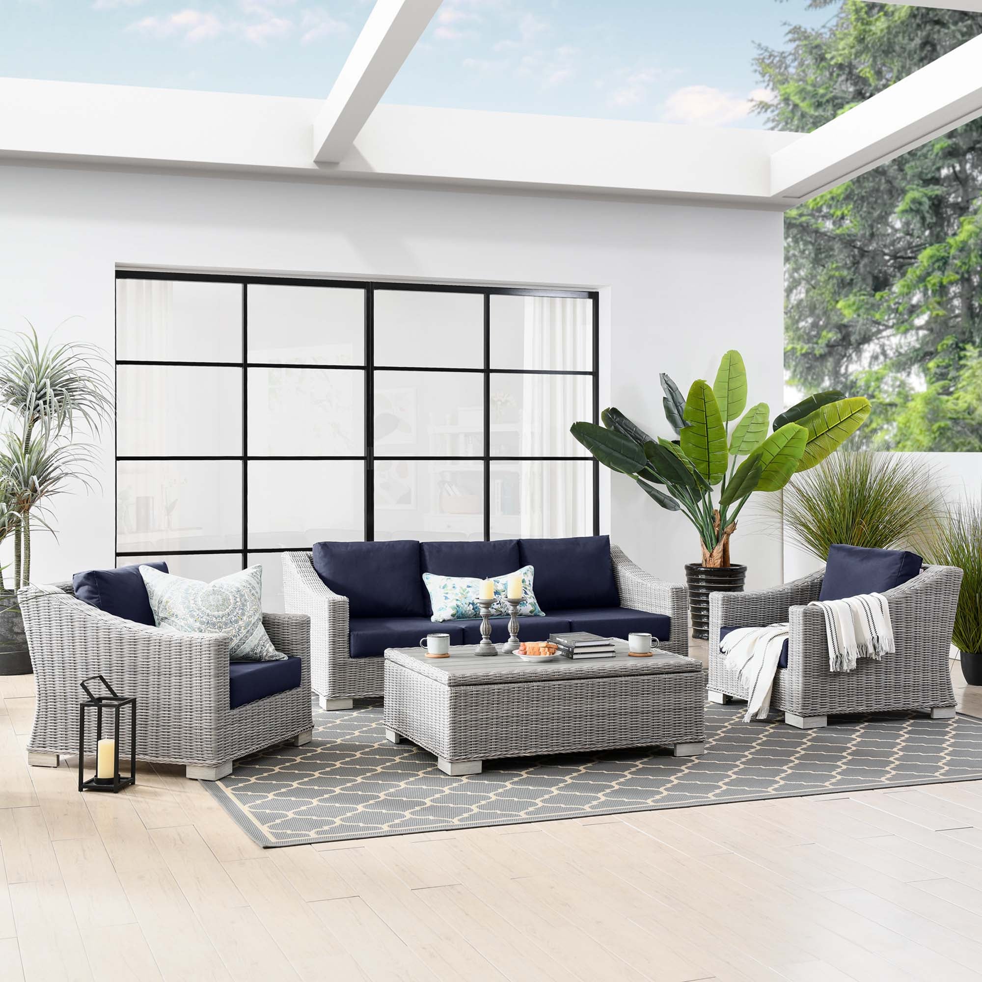 Conway 4-Piece Outdoor Patio Wicker Rattan Furniture Set - Image 33