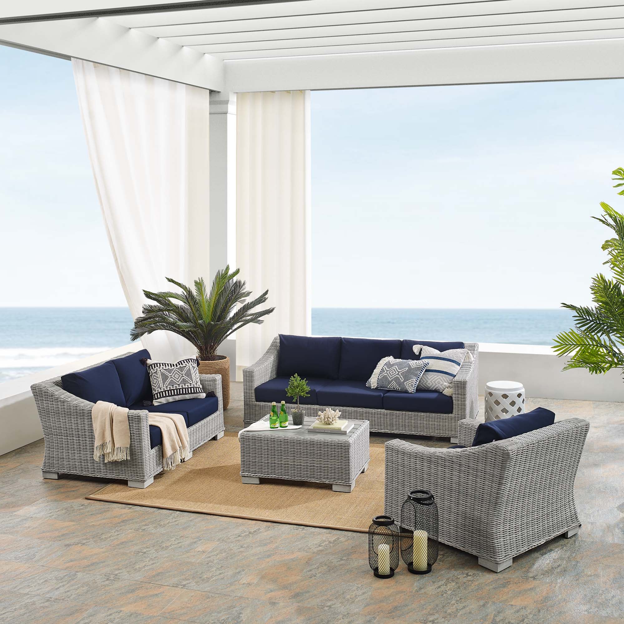 Conway 4-Piece Sunbrella® Outdoor Patio Wicker Rattan Furniture Set - Image 16