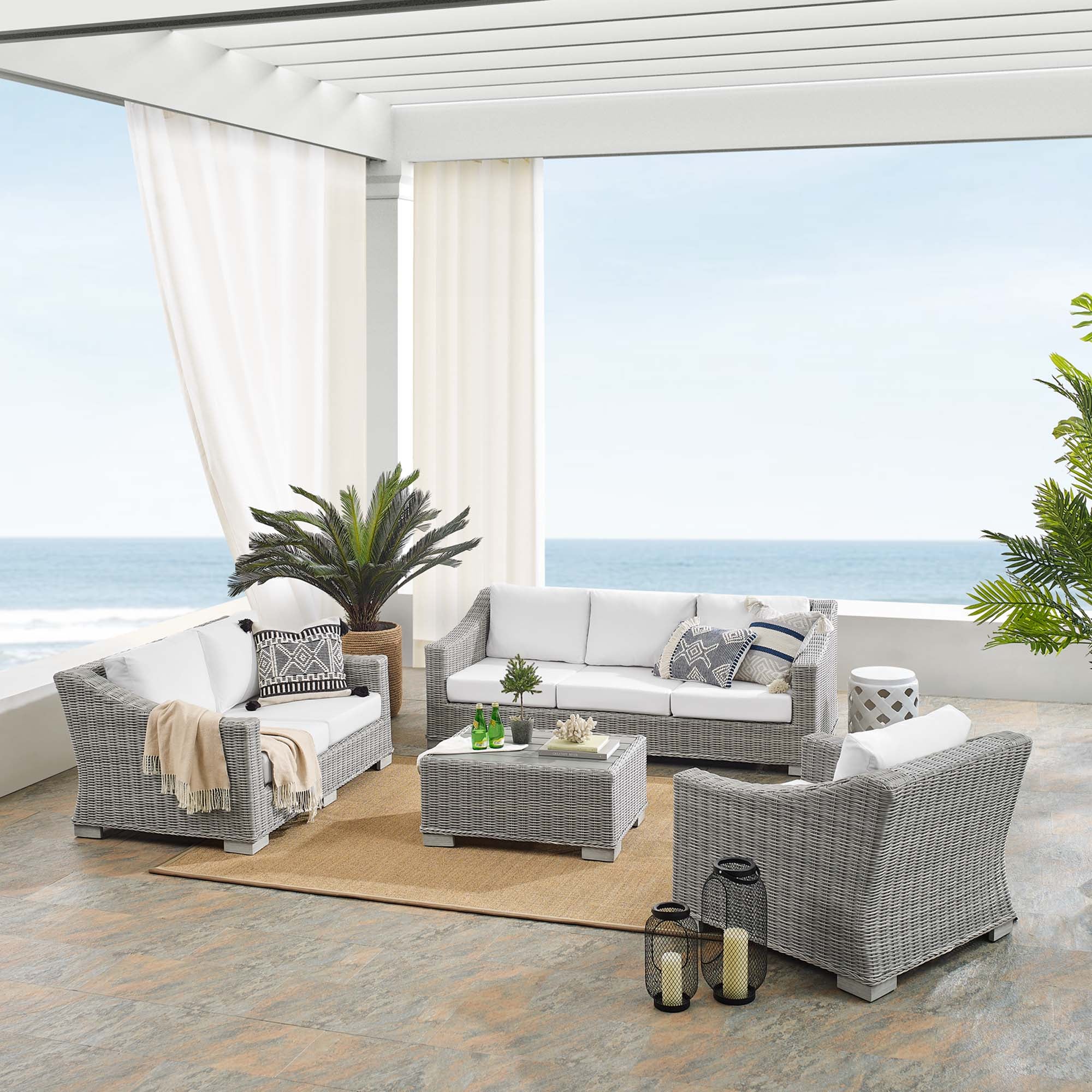 Conway 4-Piece Sunbrella® Outdoor Patio Wicker Rattan Furniture Set - Image 30