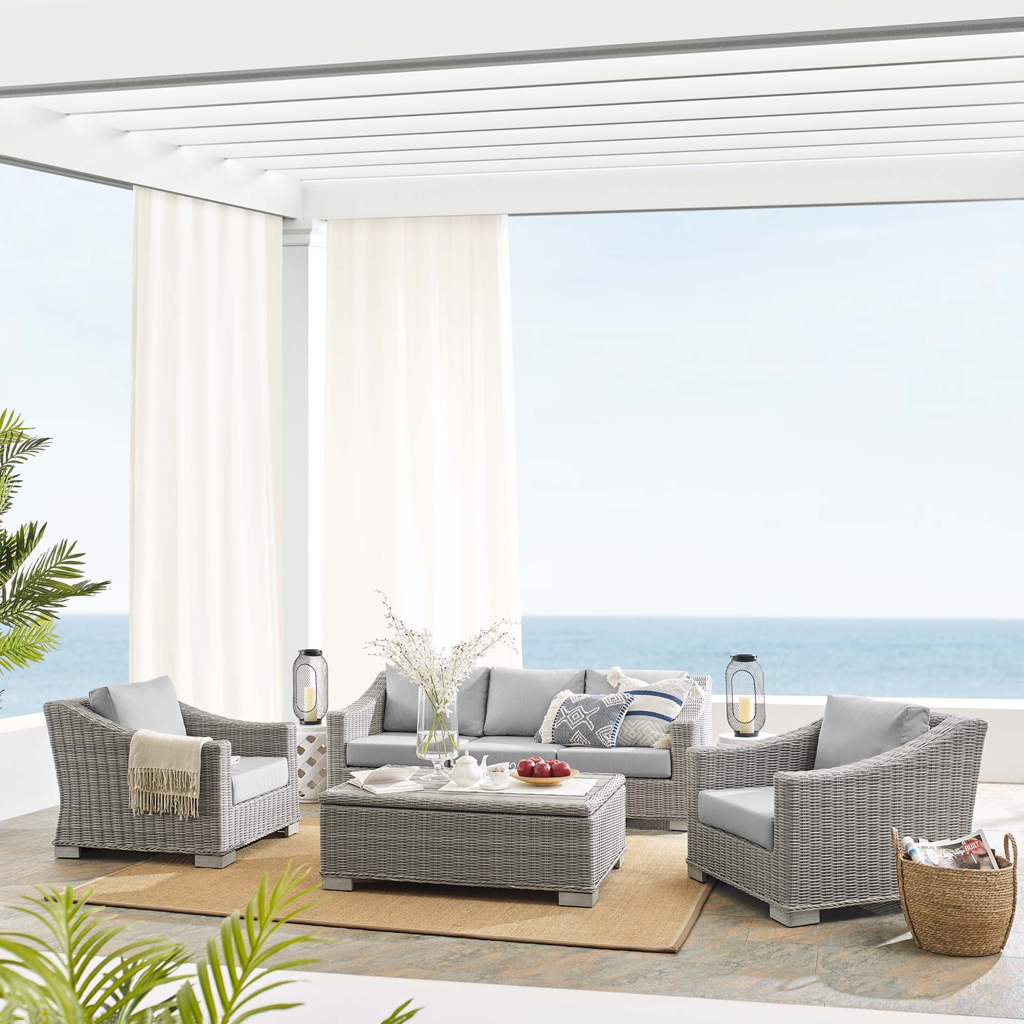 Conway 4-Piece Sunbrella® Outdoor Patio Wicker Rattan Furniture Set - Image 16