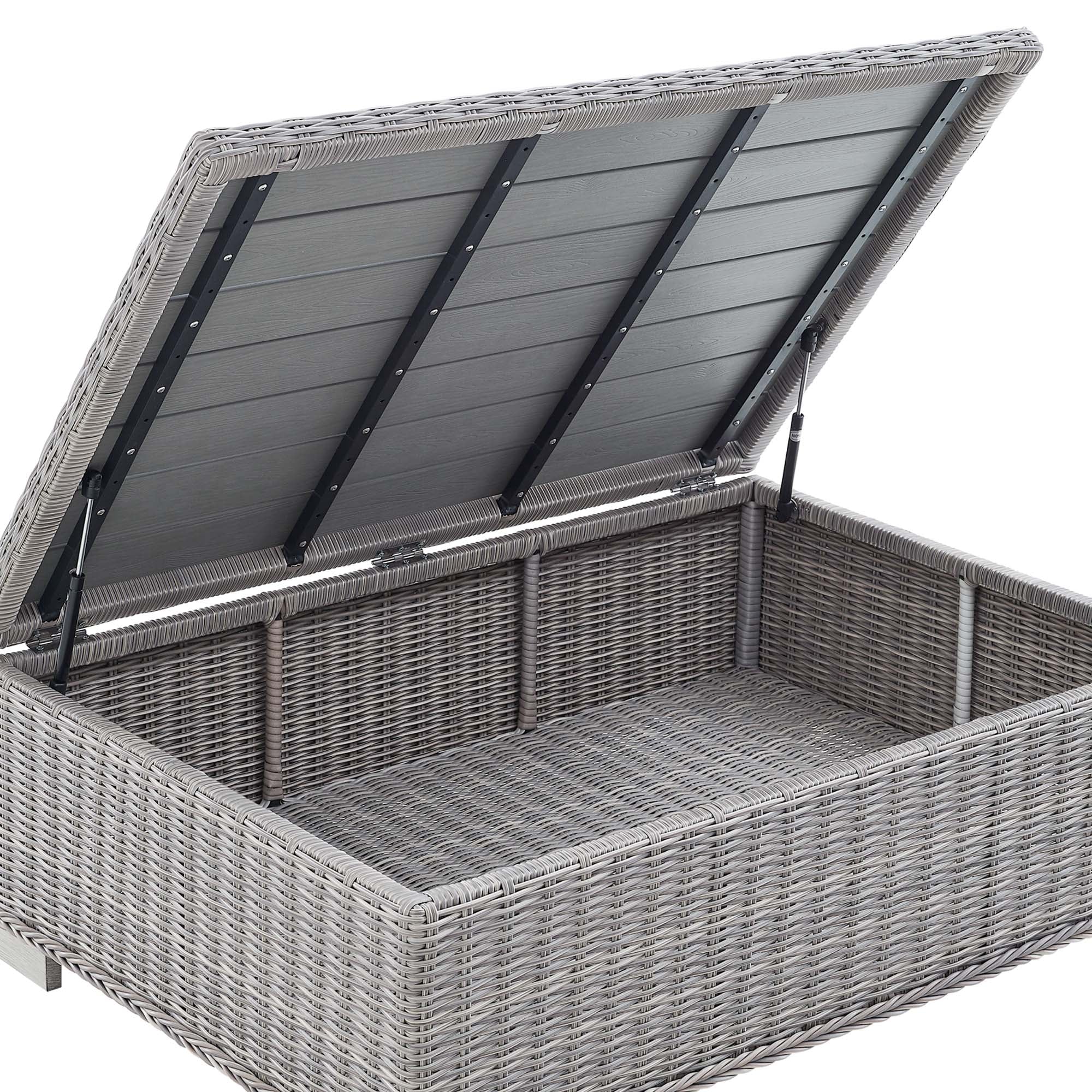 Conway 45" Outdoor Patio Wicker Rattan Coffee Table in Light Gray - Image 4
