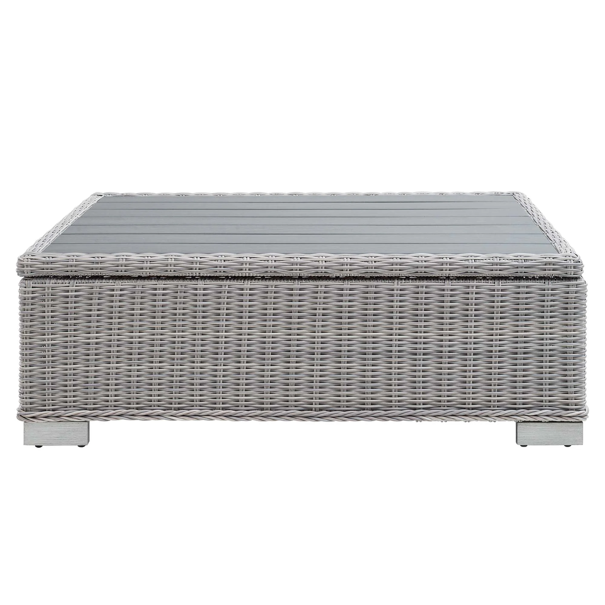 Conway 45" Outdoor Patio Wicker Rattan Coffee Table in Light Gray - Image 6