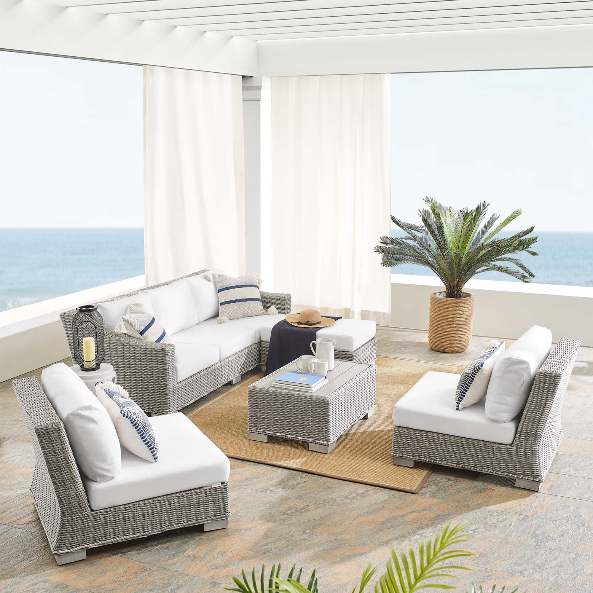 Conway 5-Piece Sunbrella® Outdoor Patio Wicker Rattan Furniture Set - Image 10