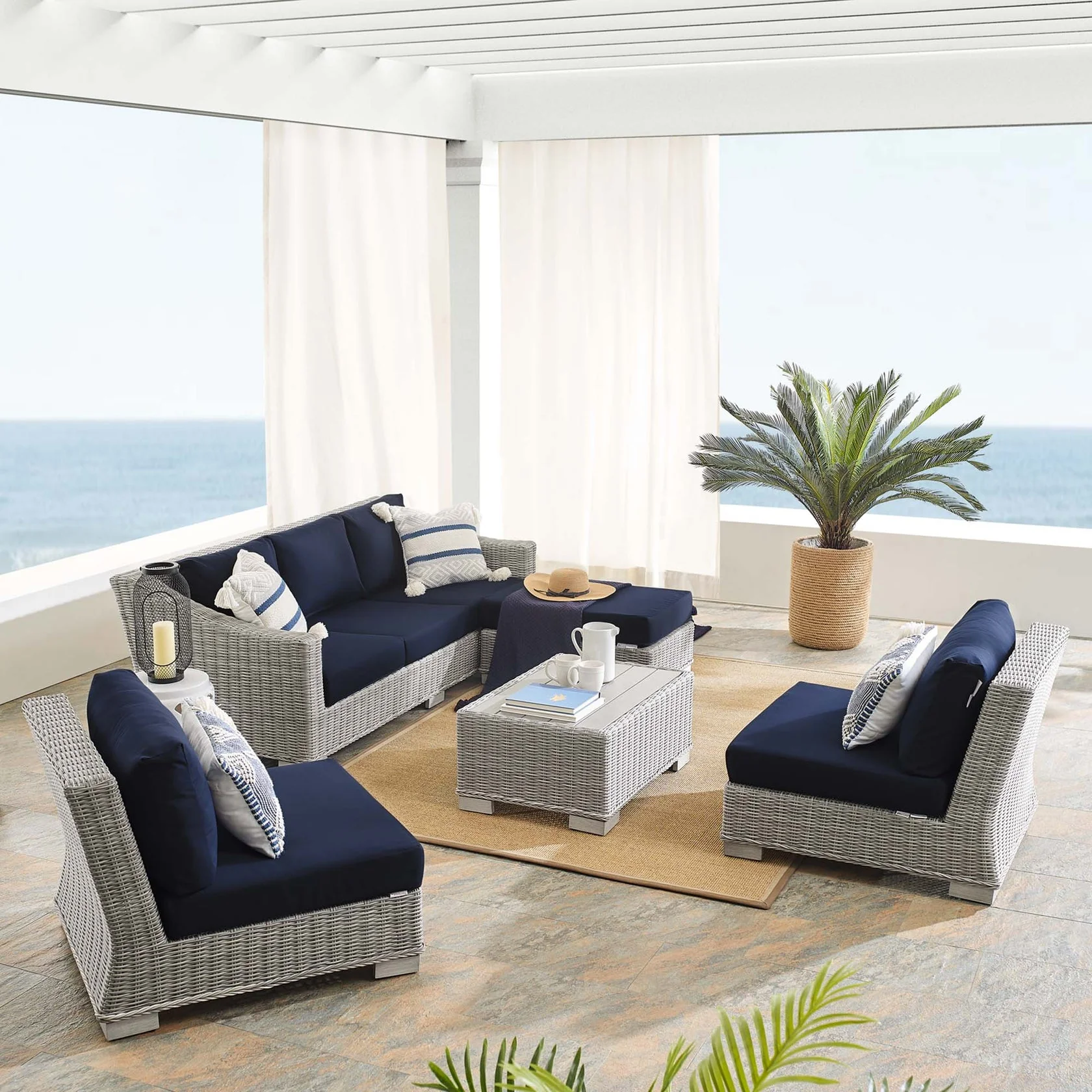 Conway 5-Piece Sunbrella® Outdoor Patio Wicker Rattan Furniture Set - Image 2