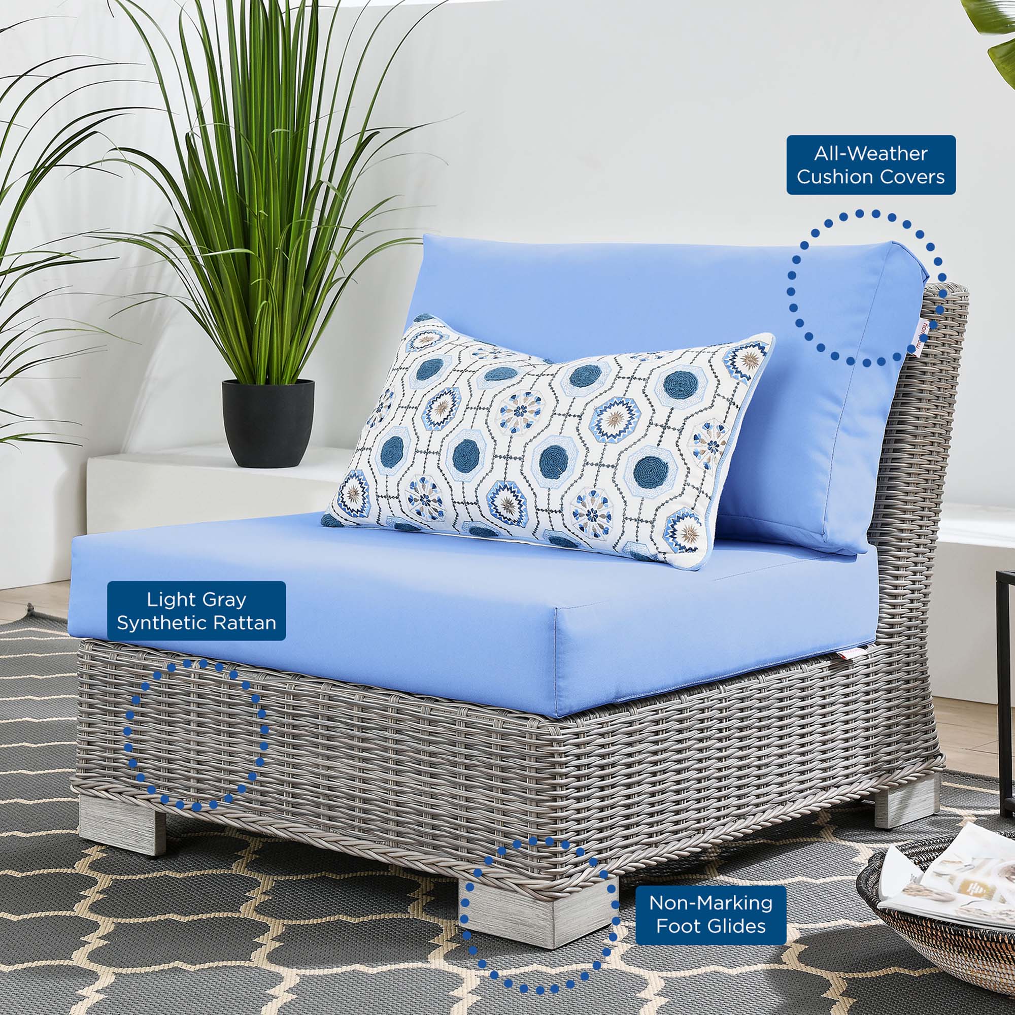 Conway Outdoor Patio Wicker Rattan Armless Chair - Image 14