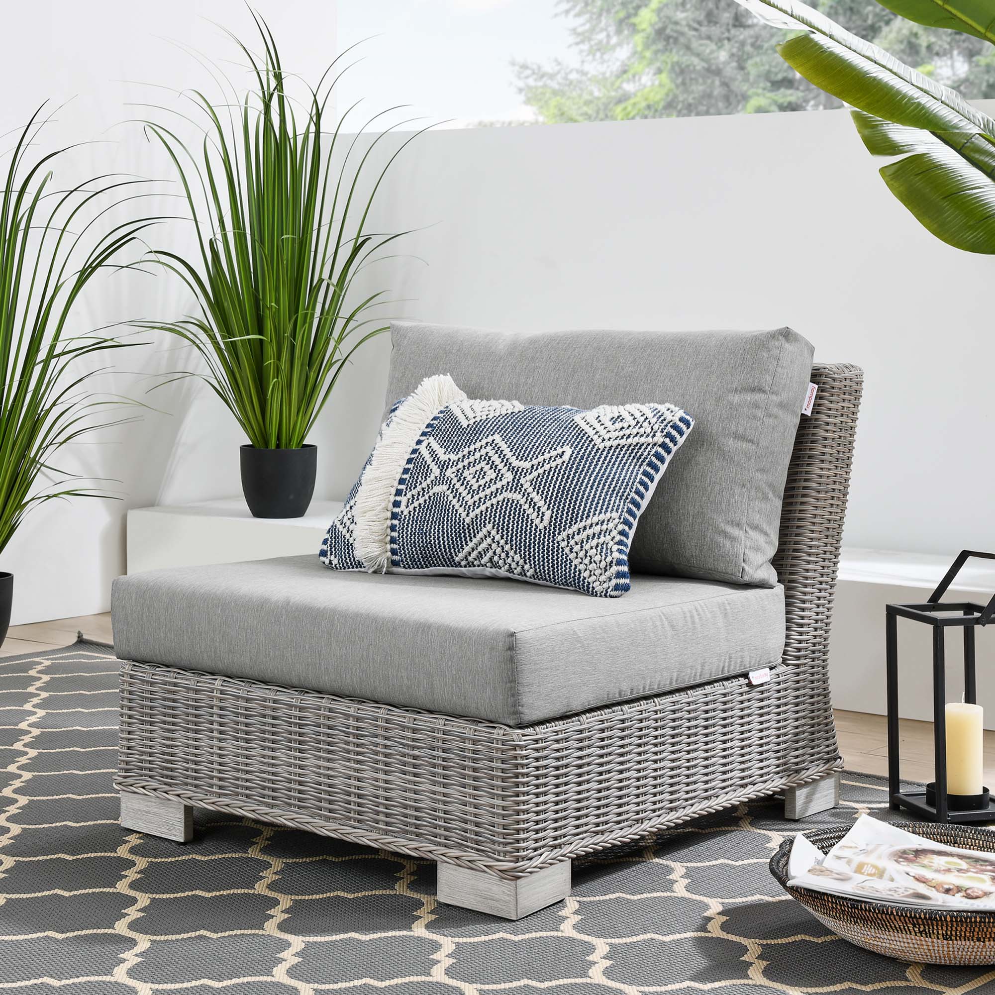 Conway Outdoor Patio Wicker Rattan Armless Chair - Image 2