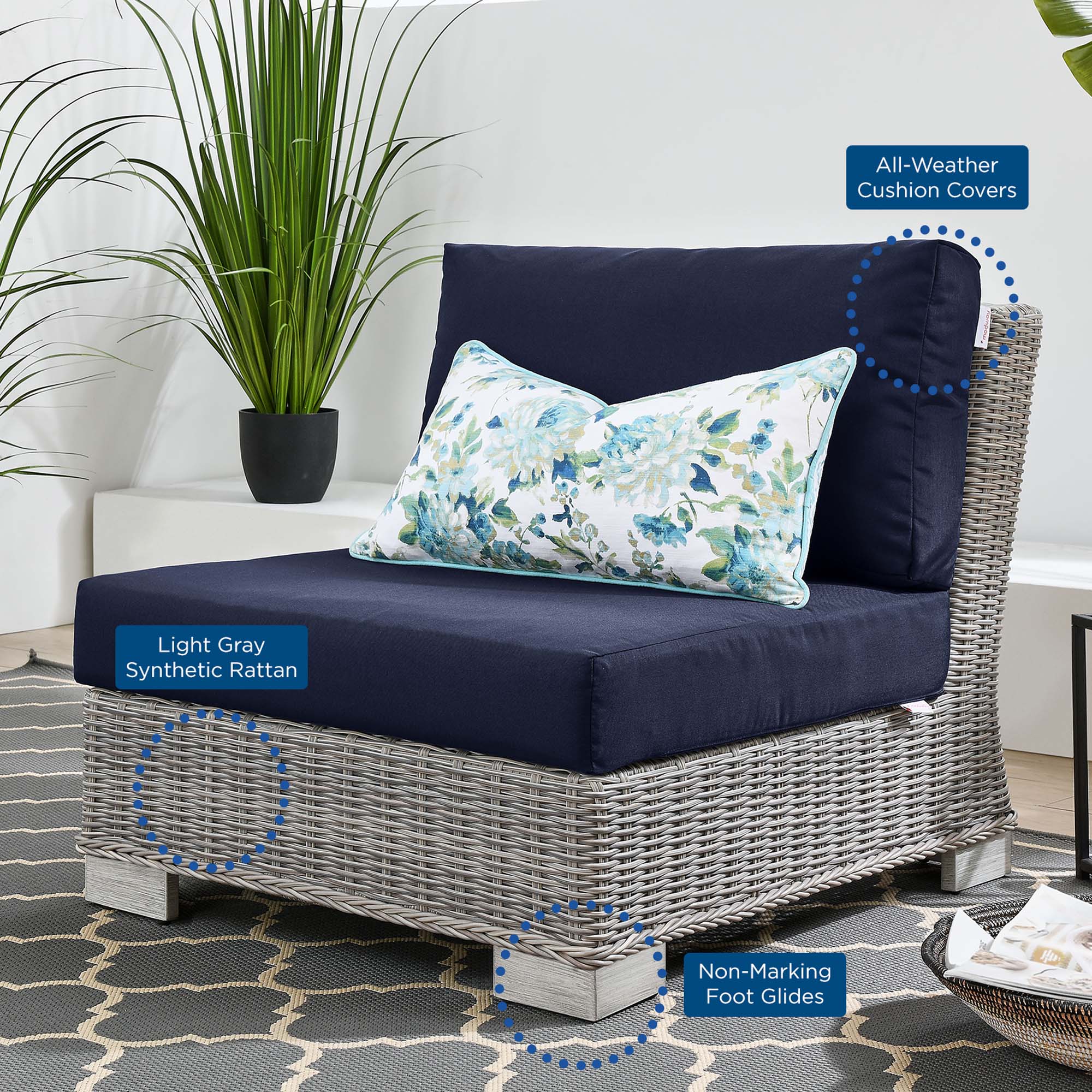 Conway Outdoor Patio Wicker Rattan Armless Chair - Image 21