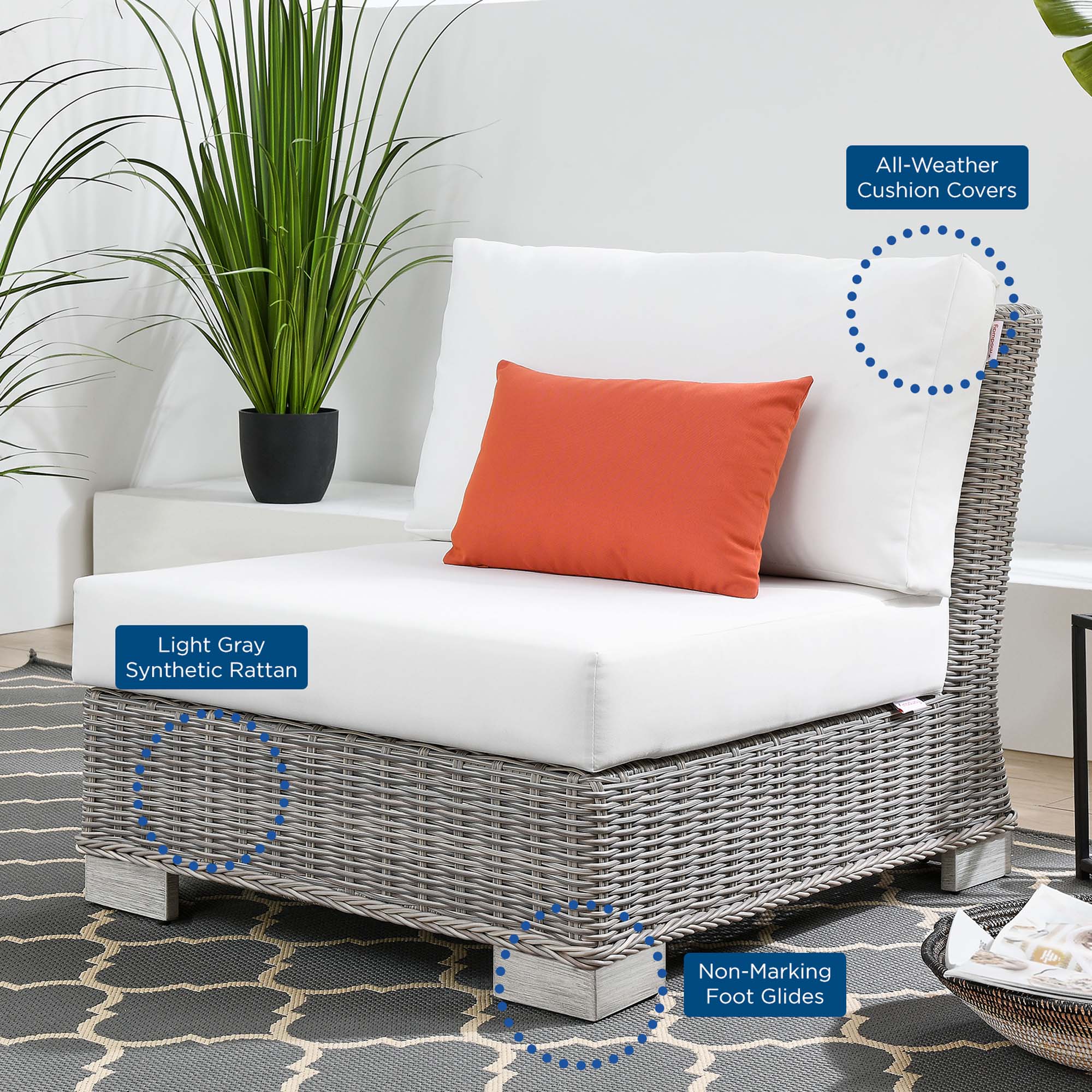 Conway Outdoor Patio Wicker Rattan Armless Chair - Image 28