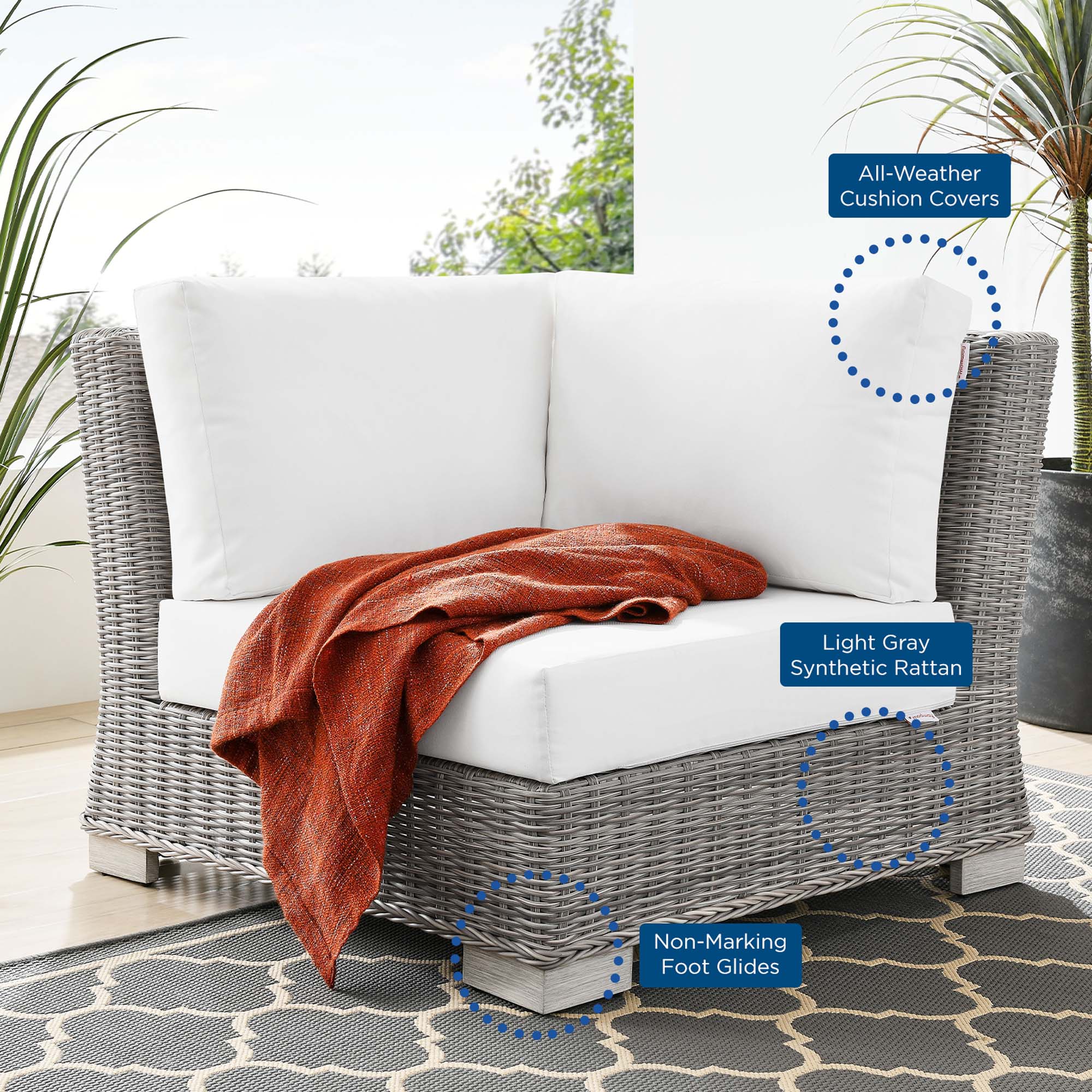 Conway Outdoor Patio Wicker Rattan Corner Chair - Image 32