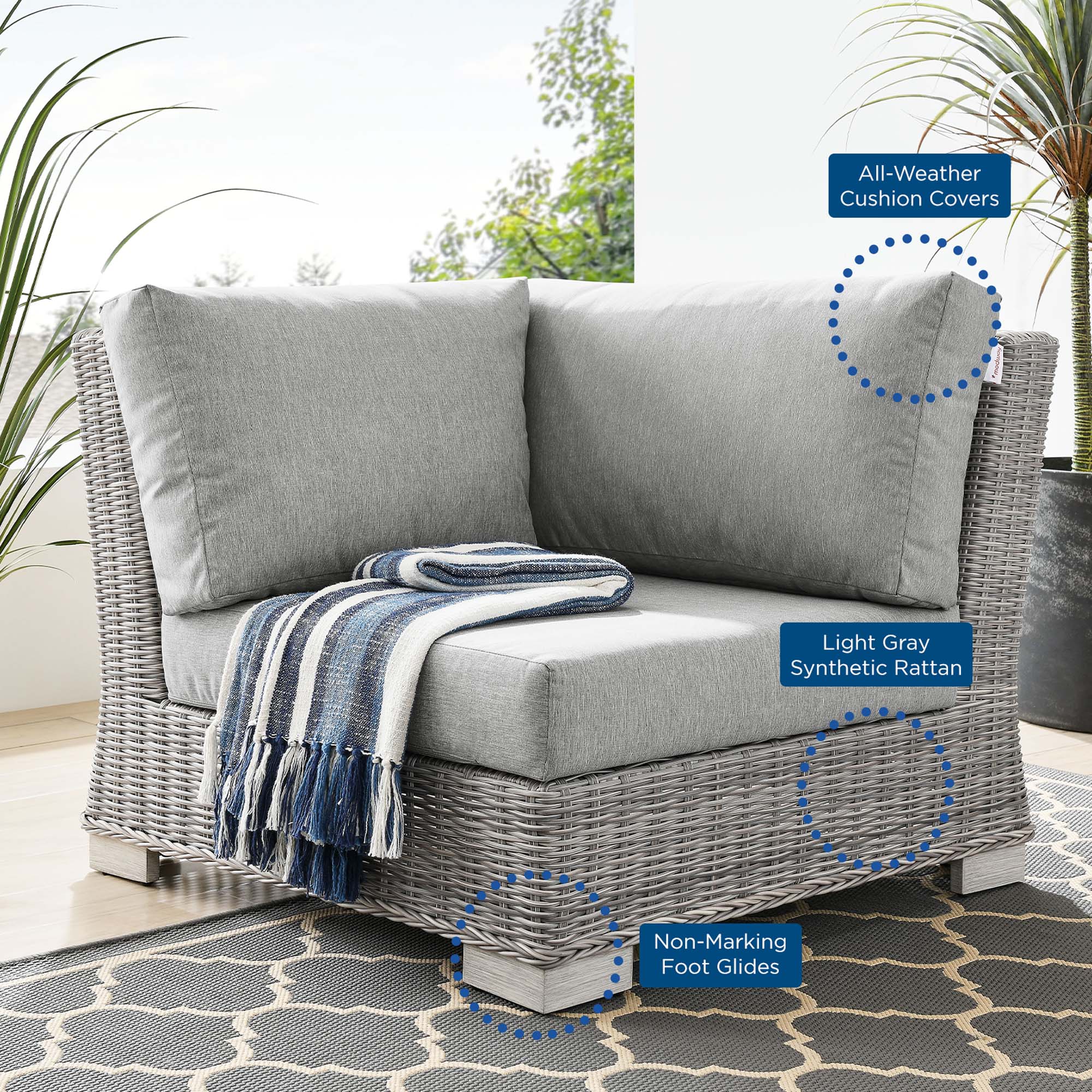 Conway Outdoor Patio Wicker Rattan Corner Chair - Image 8