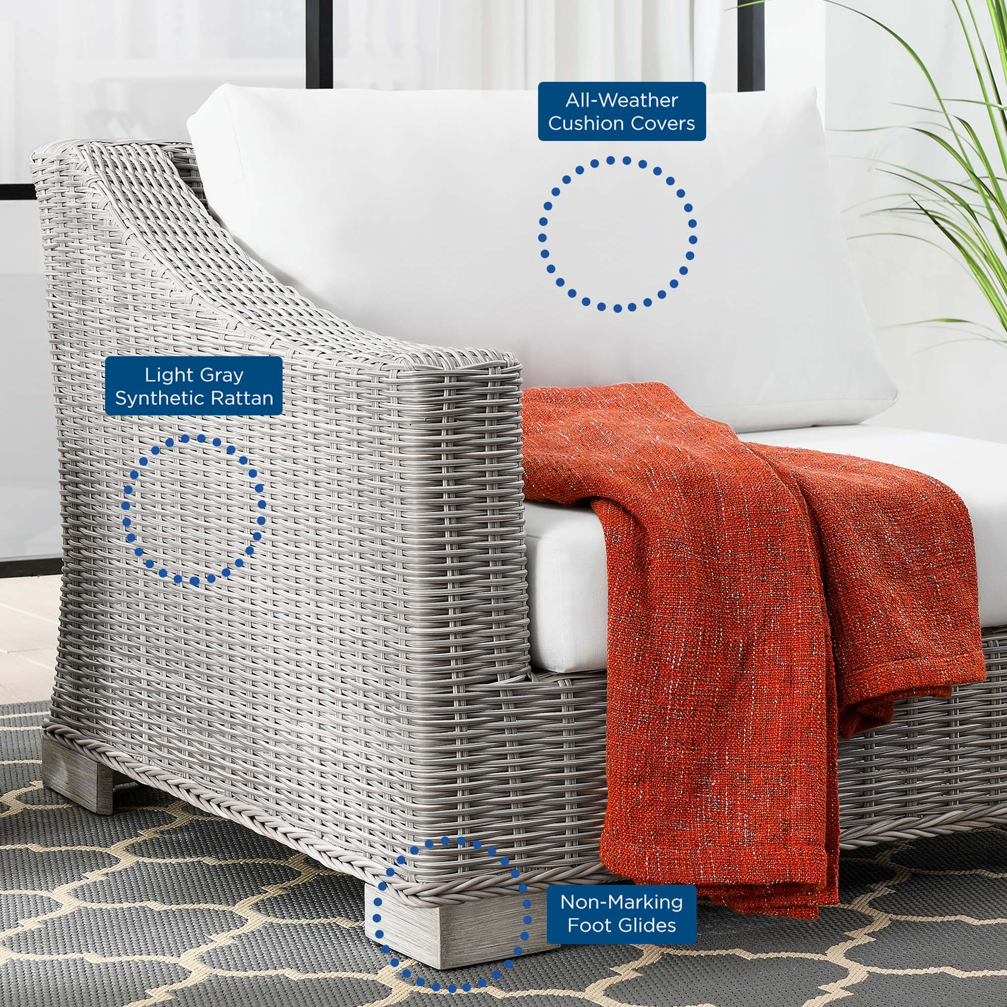 Conway Outdoor Patio Wicker Rattan Left-Arm Chair - Image 32