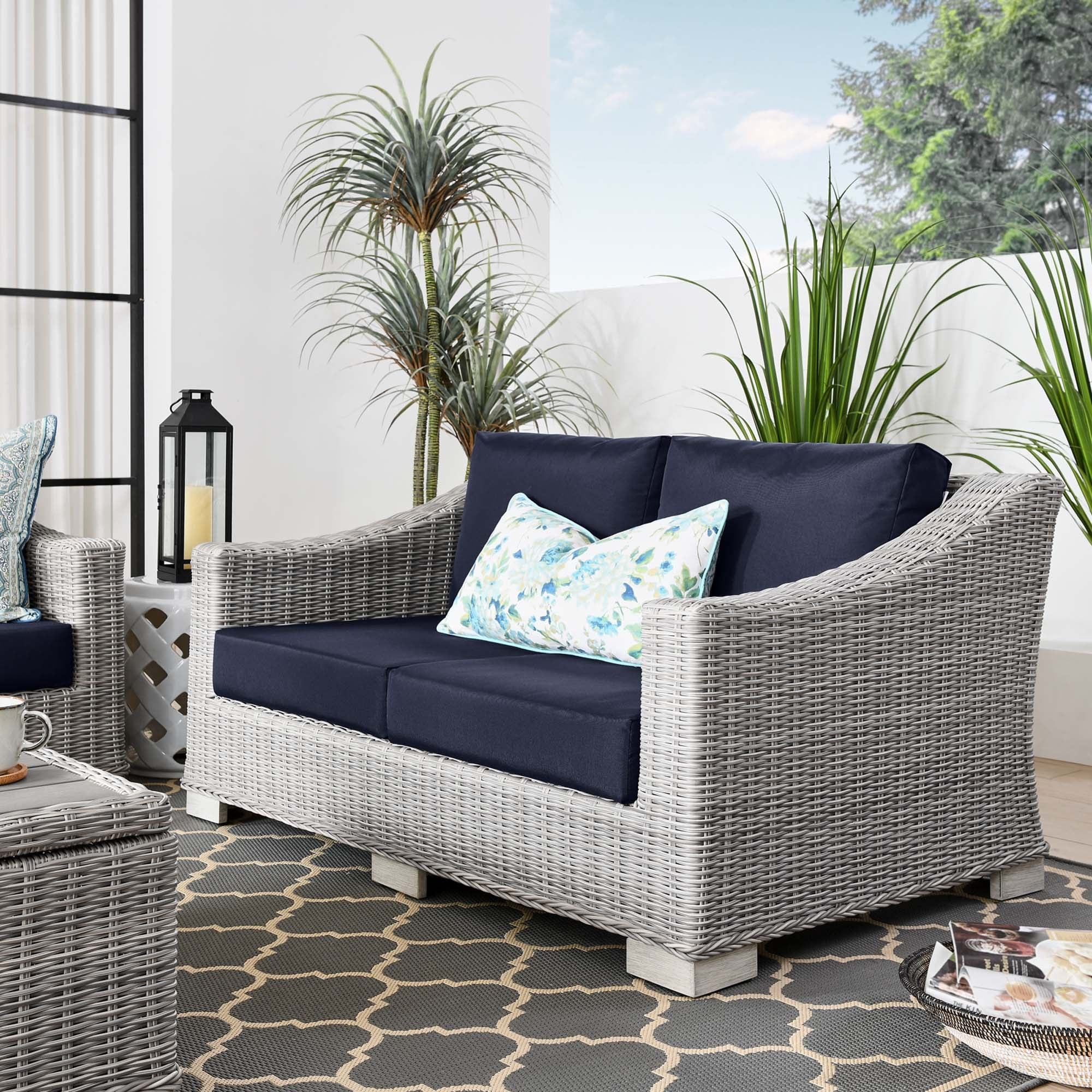Conway Outdoor Patio Wicker Rattan Loveseat - Image 10