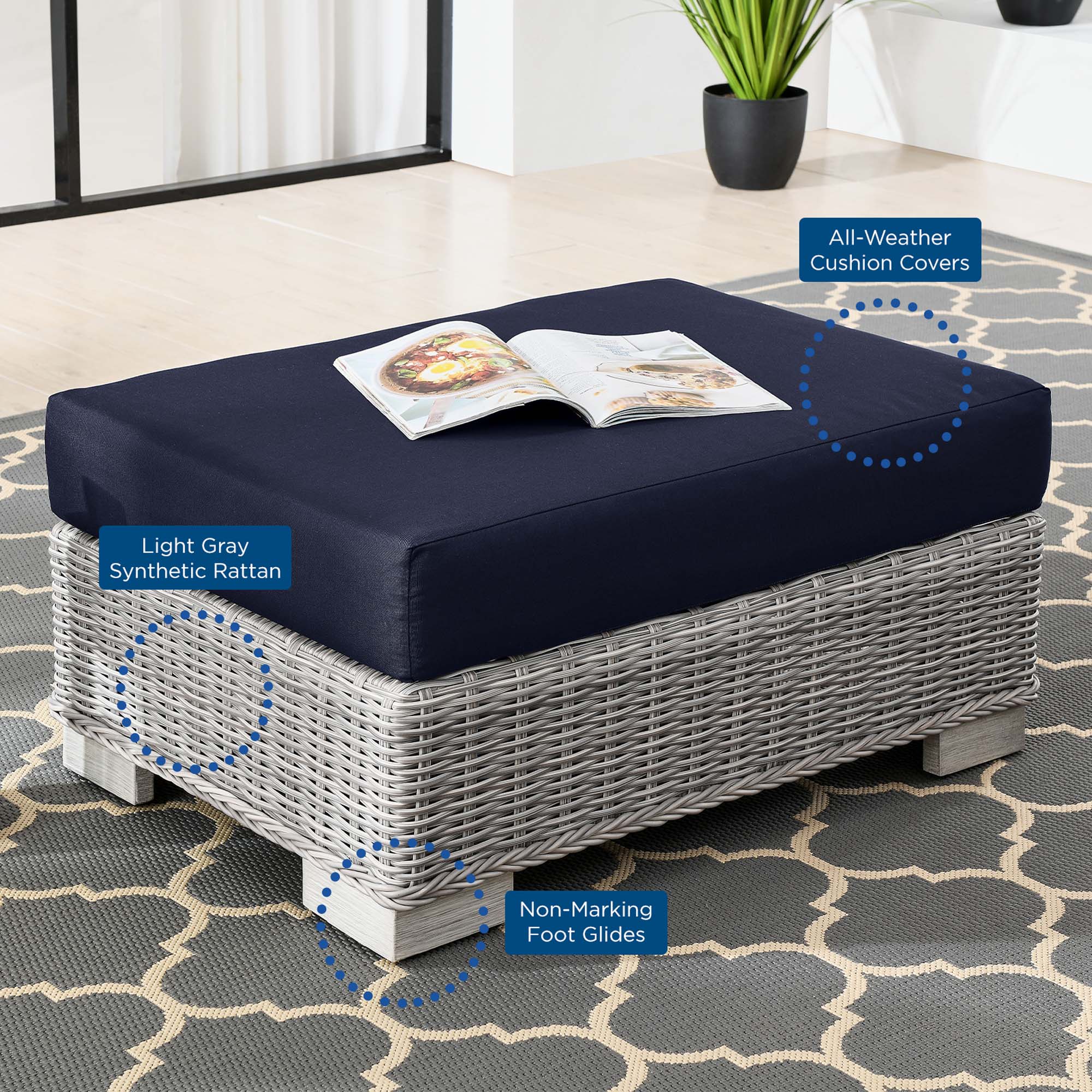 Conway Outdoor Patio Wicker Rattan Ottoman - Image 16