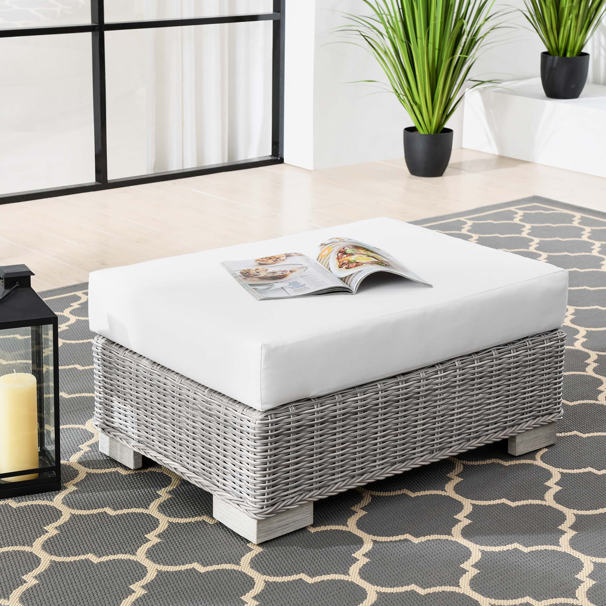 Conway Outdoor Patio Wicker Rattan Ottoman - Image 18