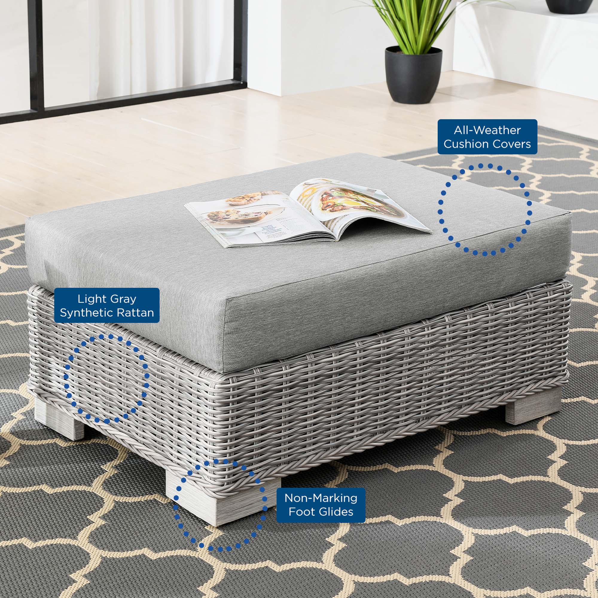 Conway Outdoor Patio Wicker Rattan Ottoman - Image 8