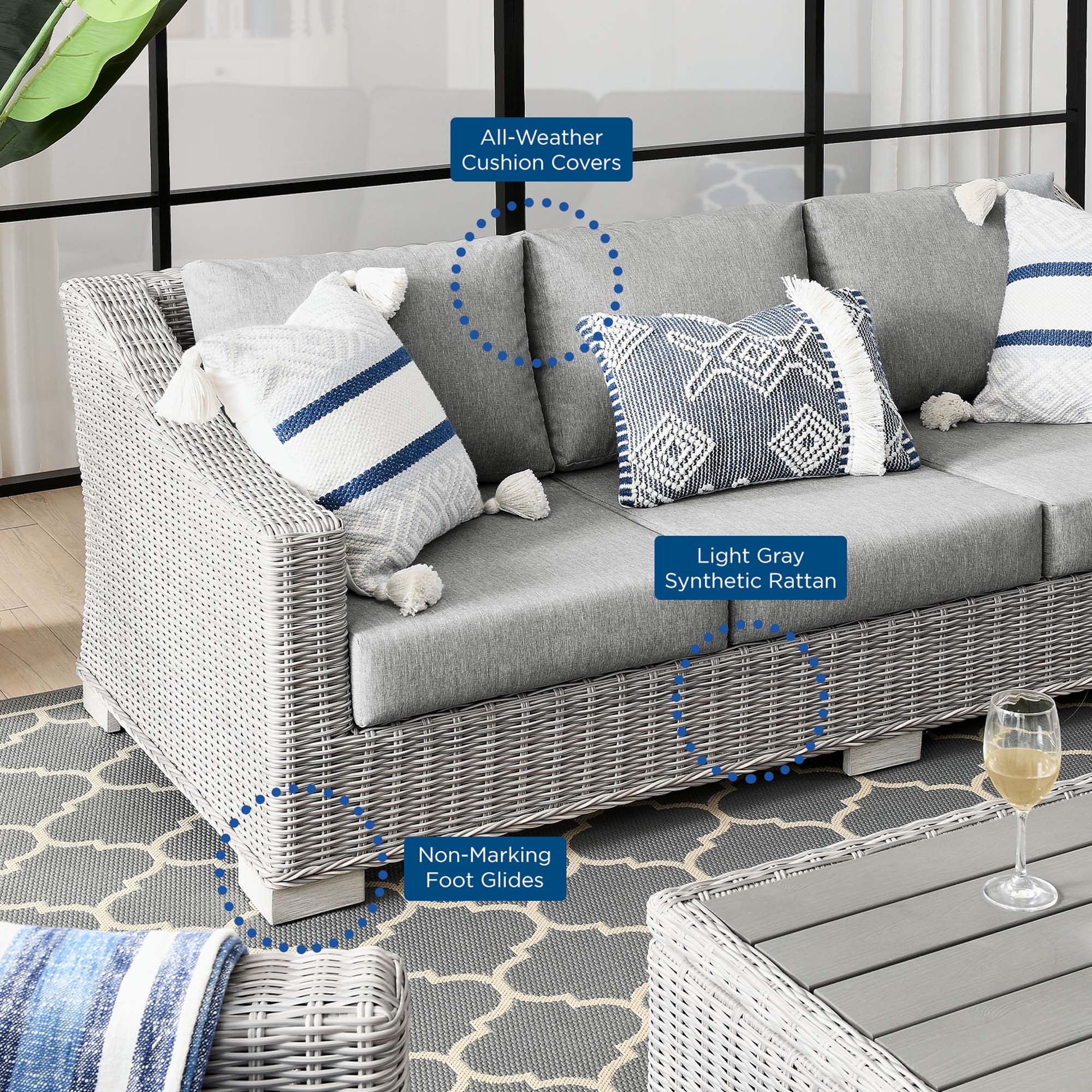 Conway Outdoor Patio Wicker Rattan Sofa - Image 8