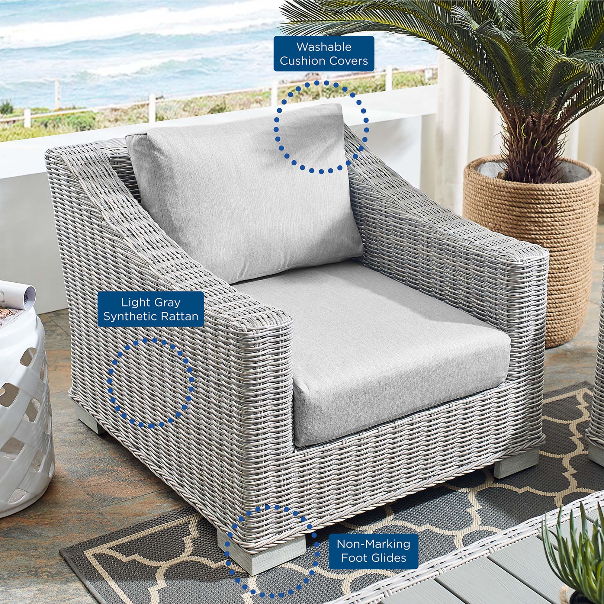 Conway Sunbrella® Outdoor Patio Wicker Rattan Armchair - Image 9