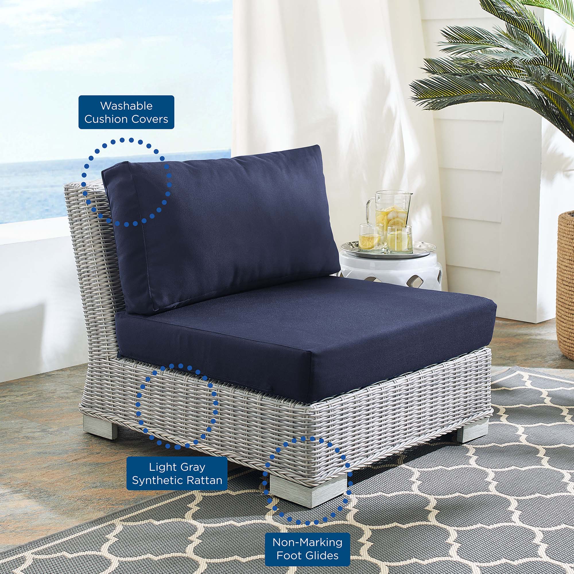 Conway Sunbrella® Outdoor Patio Wicker Rattan Armless Chair - Image 10