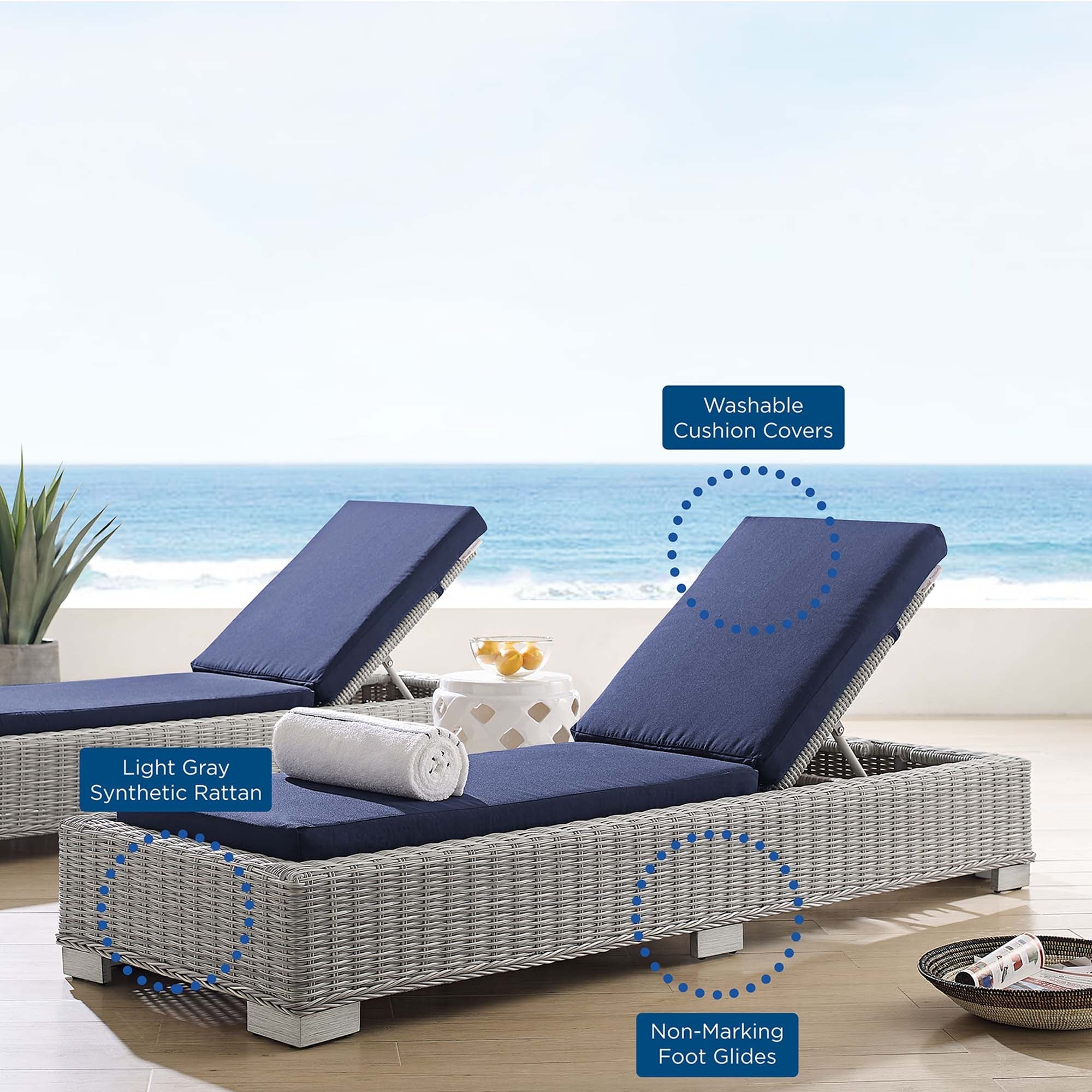 Conway Sunbrella® Outdoor Patio Wicker Rattan Chaise Lounge - Image 10