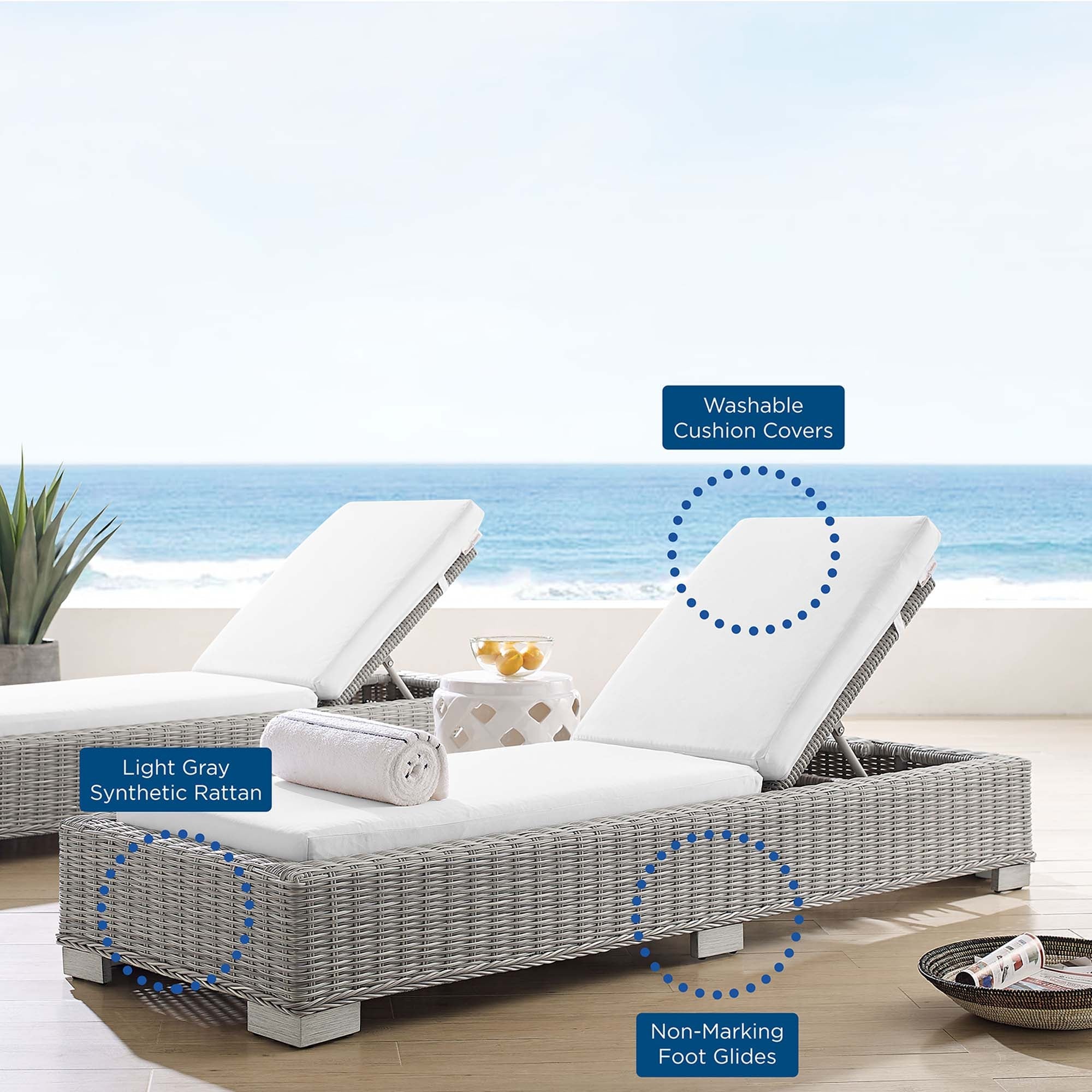 Conway Sunbrella® Outdoor Patio Wicker Rattan Chaise Lounge - Image 20