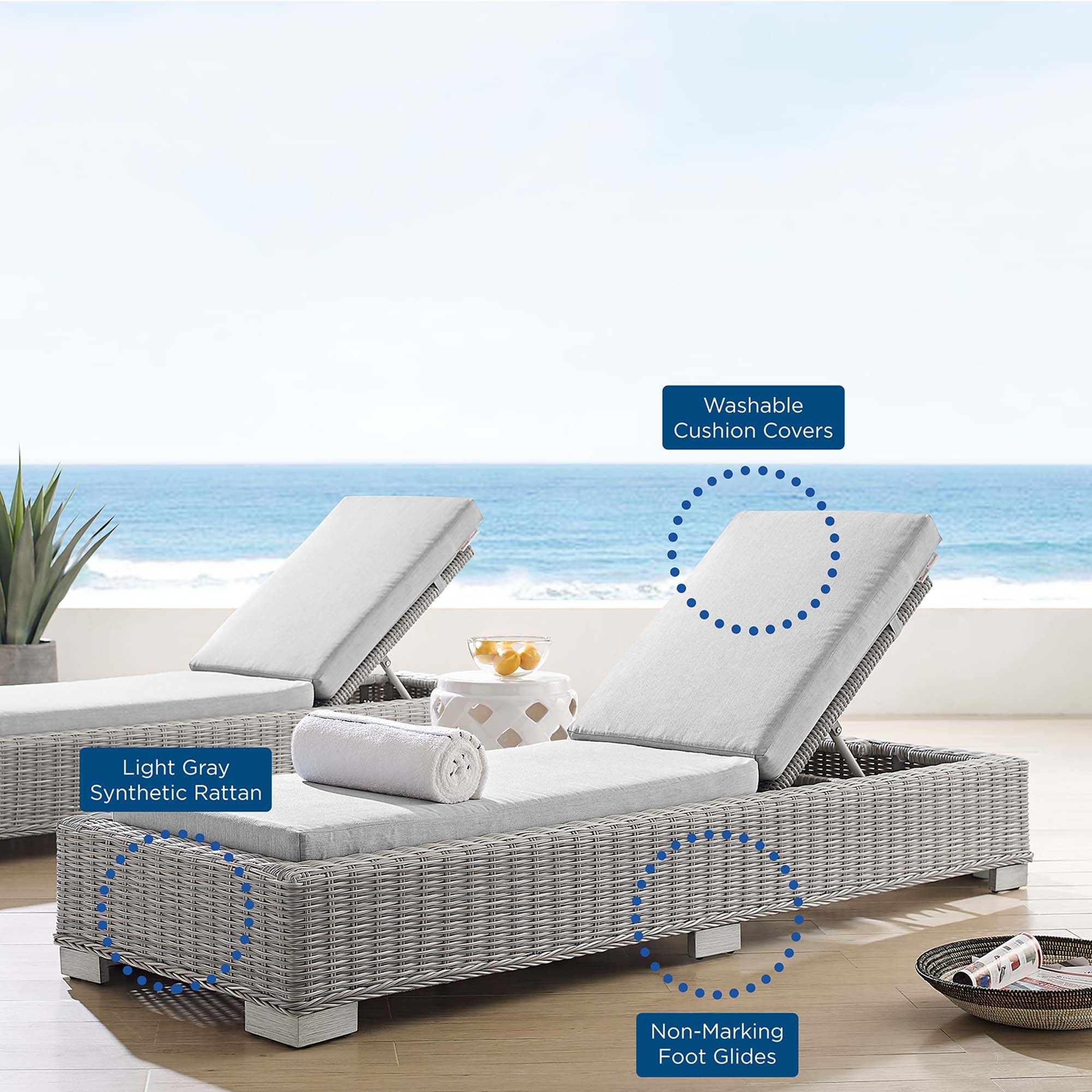 Conway Sunbrella® Outdoor Patio Wicker Rattan Chaise Lounge - Image 30