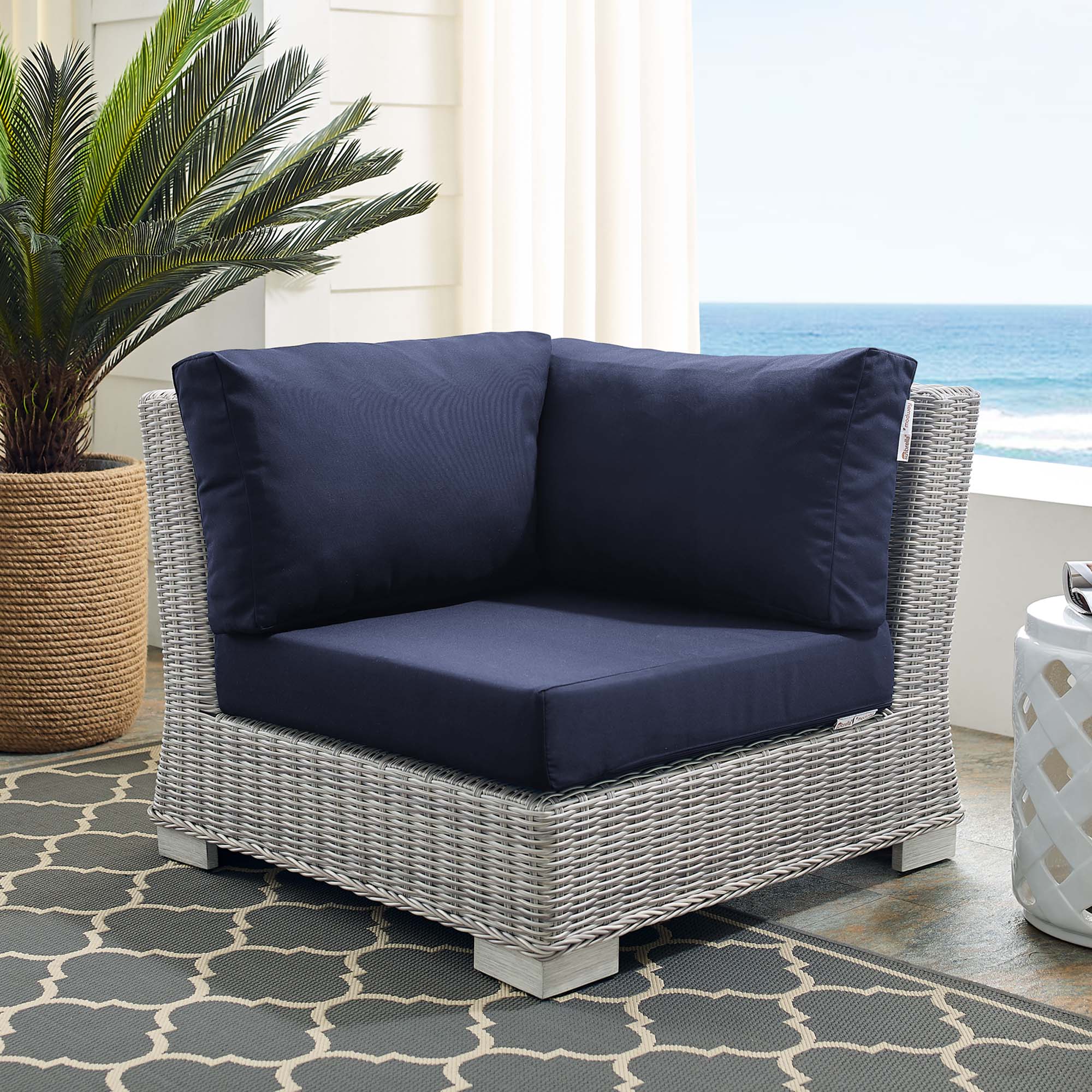 Conway Sunbrella® Outdoor Patio Wicker Rattan Corner Chair - Image 11