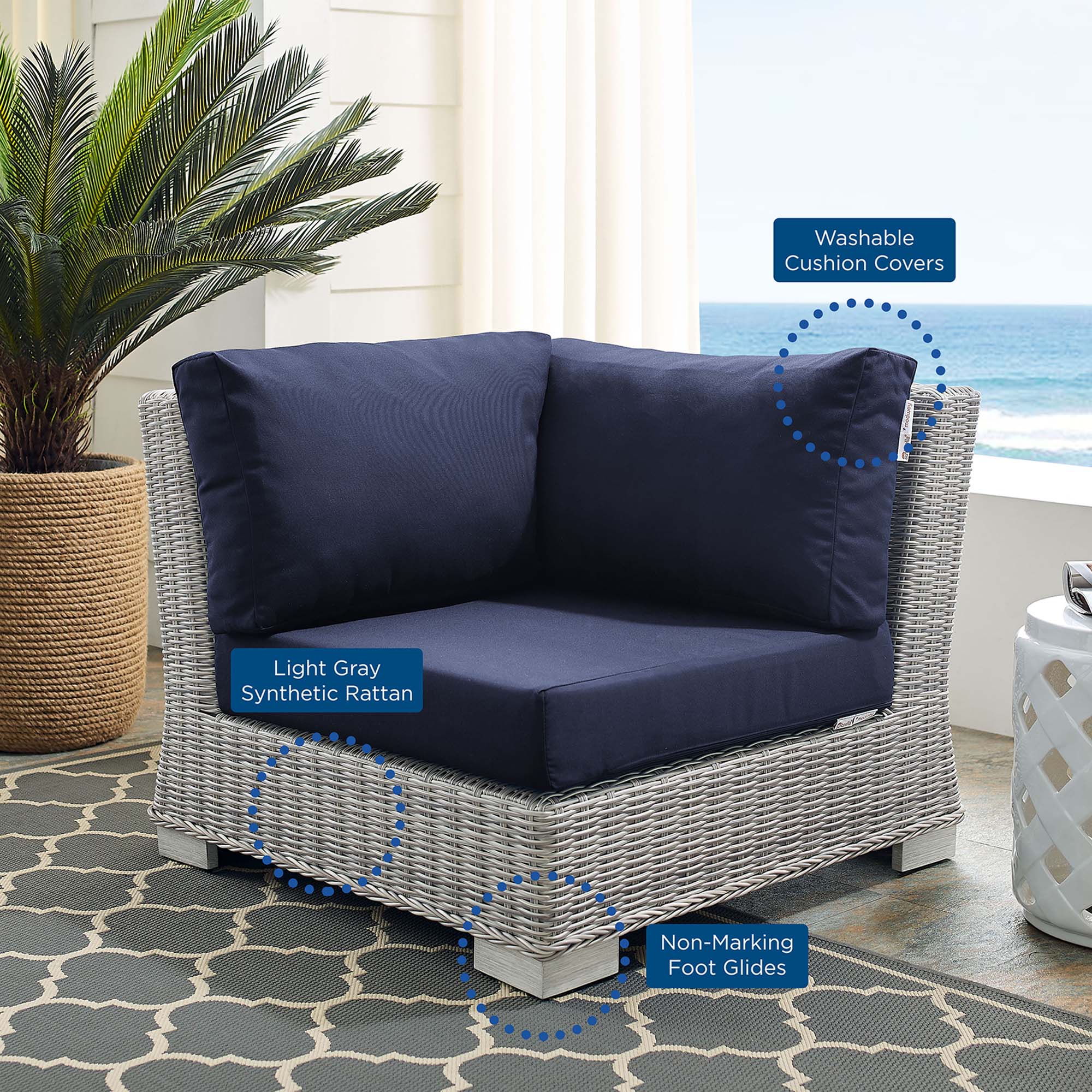 Conway Sunbrella® Outdoor Patio Wicker Rattan Corner Chair - Image 17