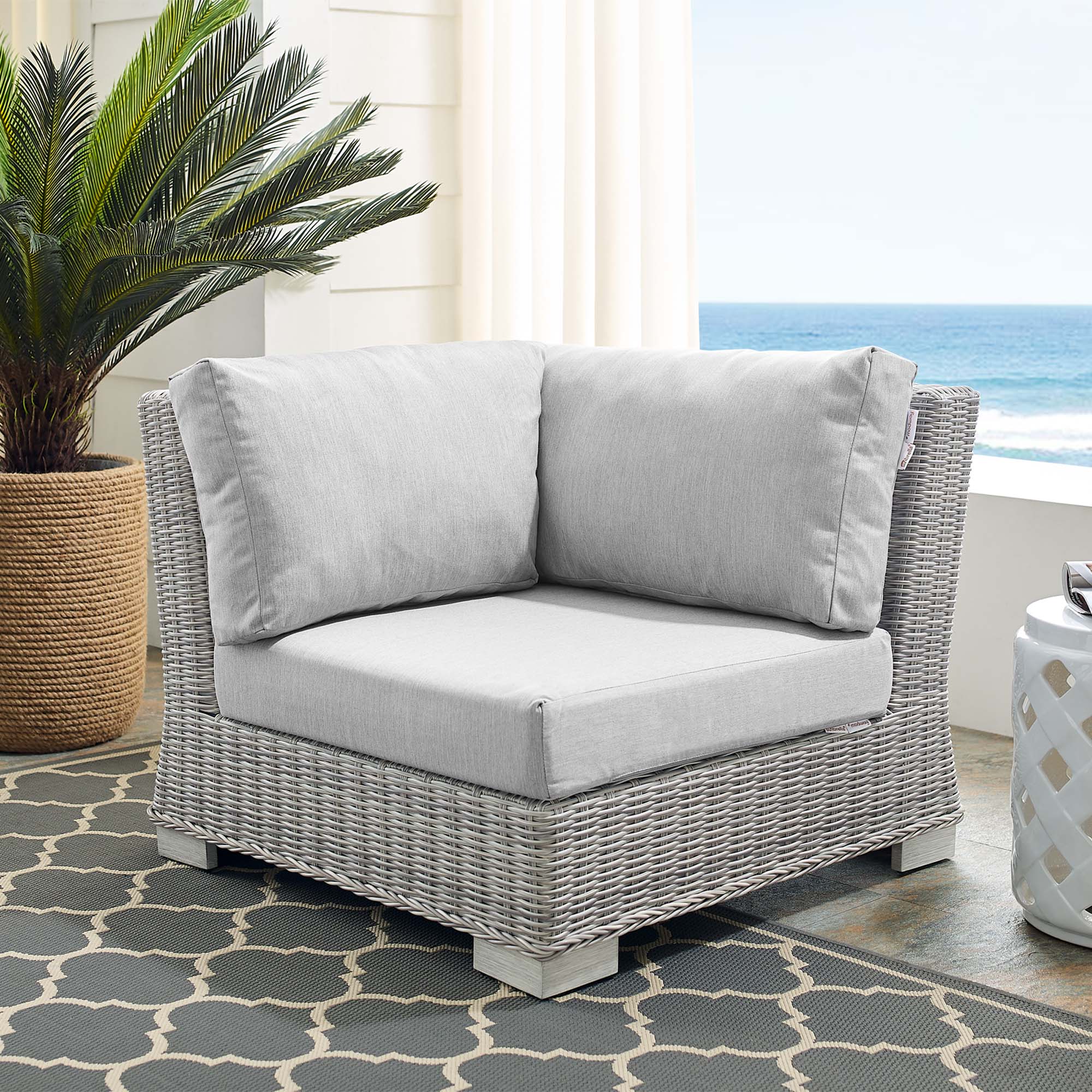 Conway Sunbrella® Outdoor Patio Wicker Rattan Corner Chair - Image 2