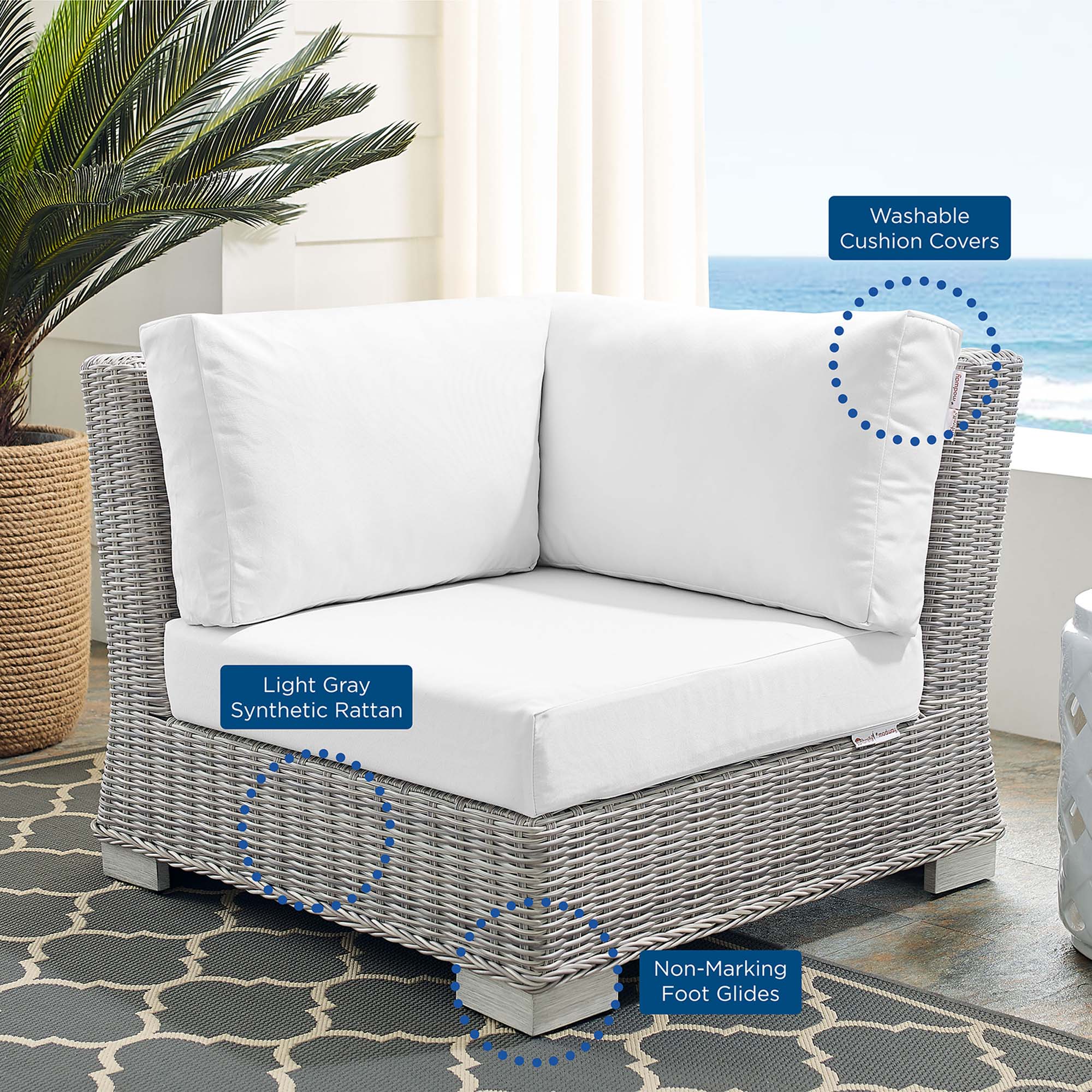 Conway Sunbrella® Outdoor Patio Wicker Rattan Corner Chair - Image 26