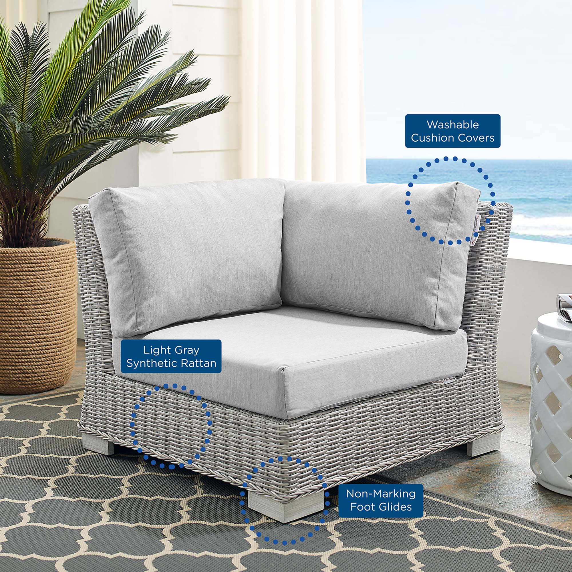 Conway Sunbrella® Outdoor Patio Wicker Rattan Corner Chair - Image 8