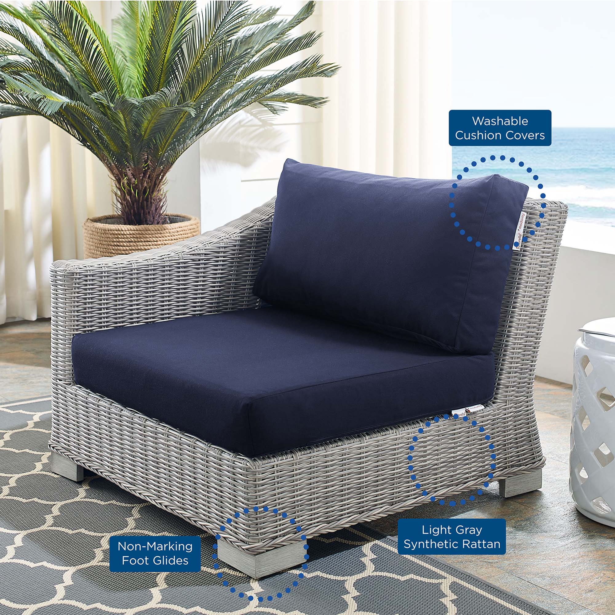 Conway Sunbrella® Outdoor Patio Wicker Rattan Left-Arm Chair - Image 10
