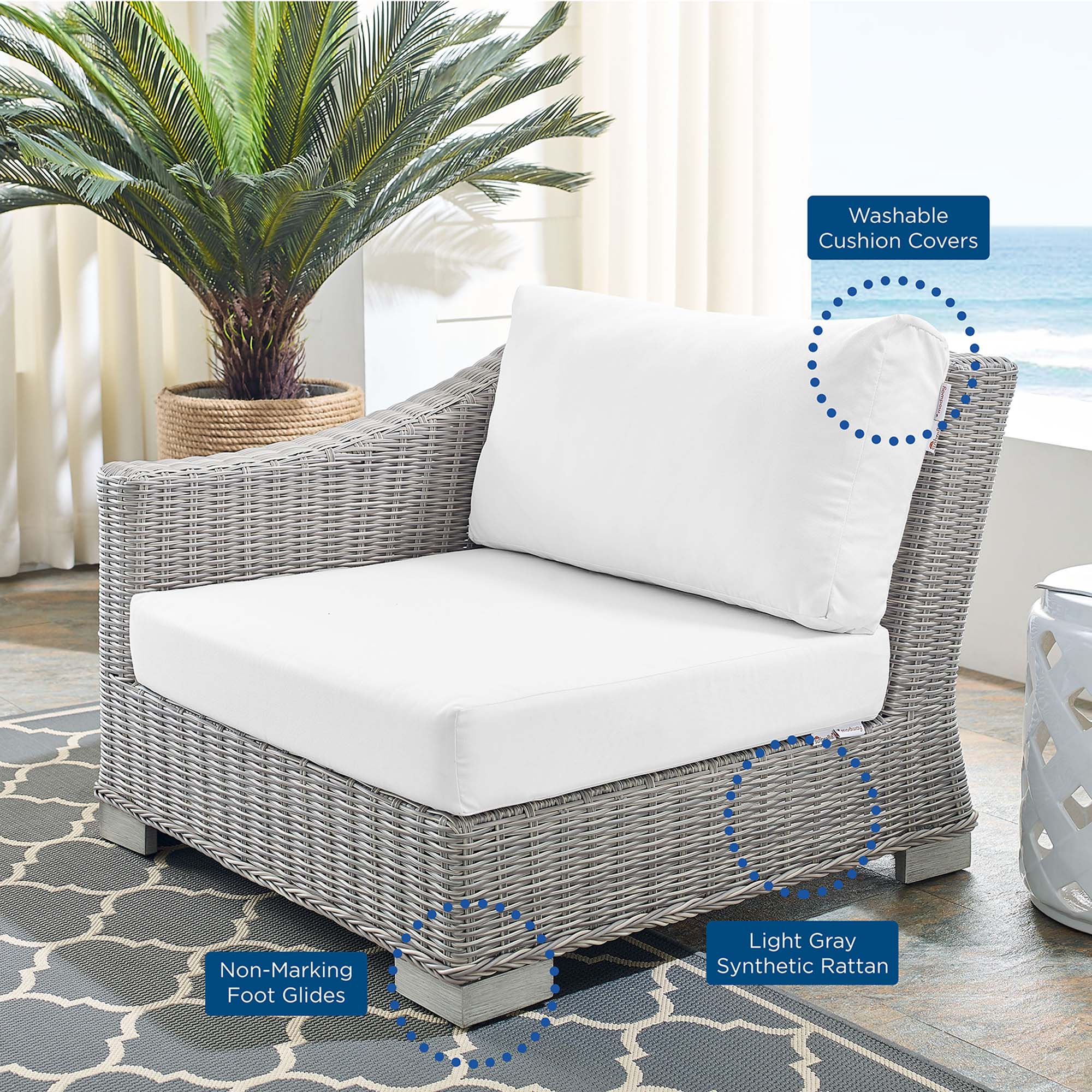 Conway Sunbrella® Outdoor Patio Wicker Rattan Left-Arm Chair - Image 18