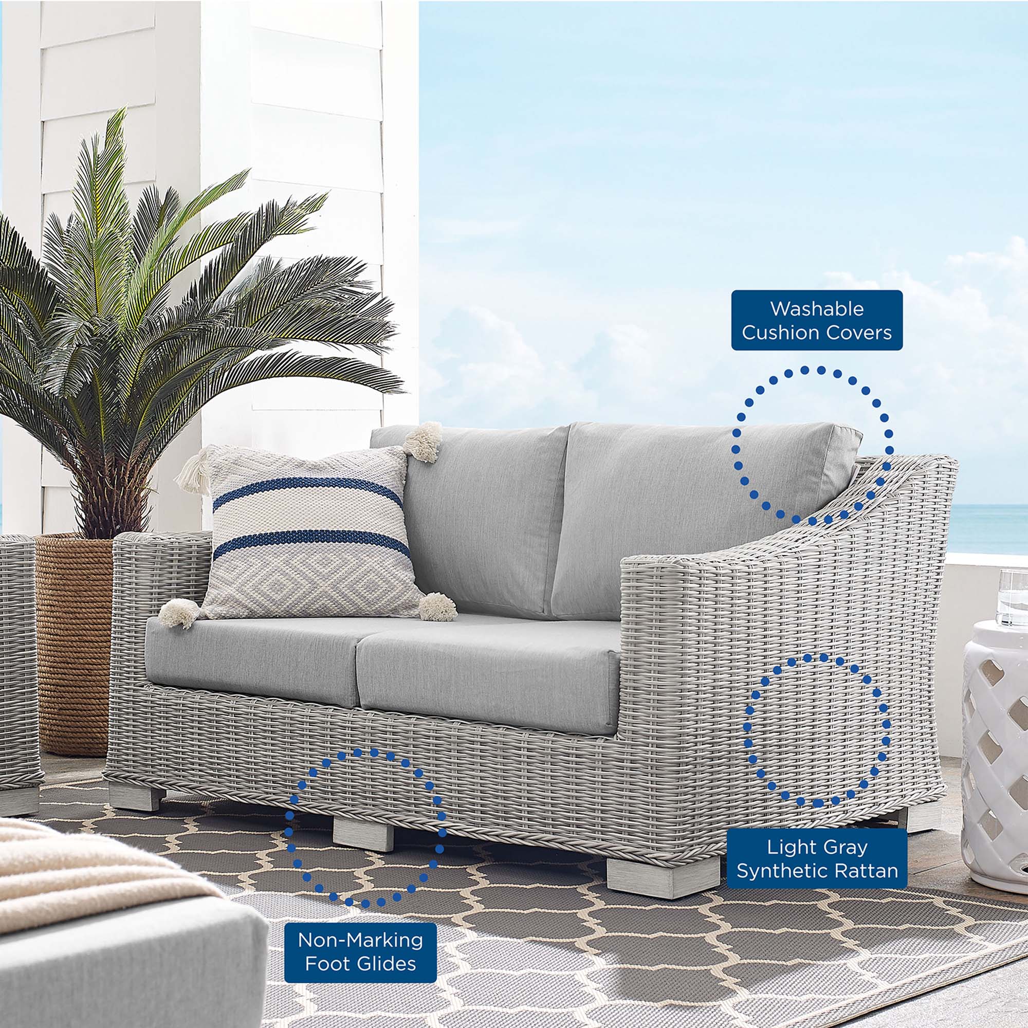 Conway Sunbrella® Outdoor Patio Wicker Rattan Loveseat - Image 18