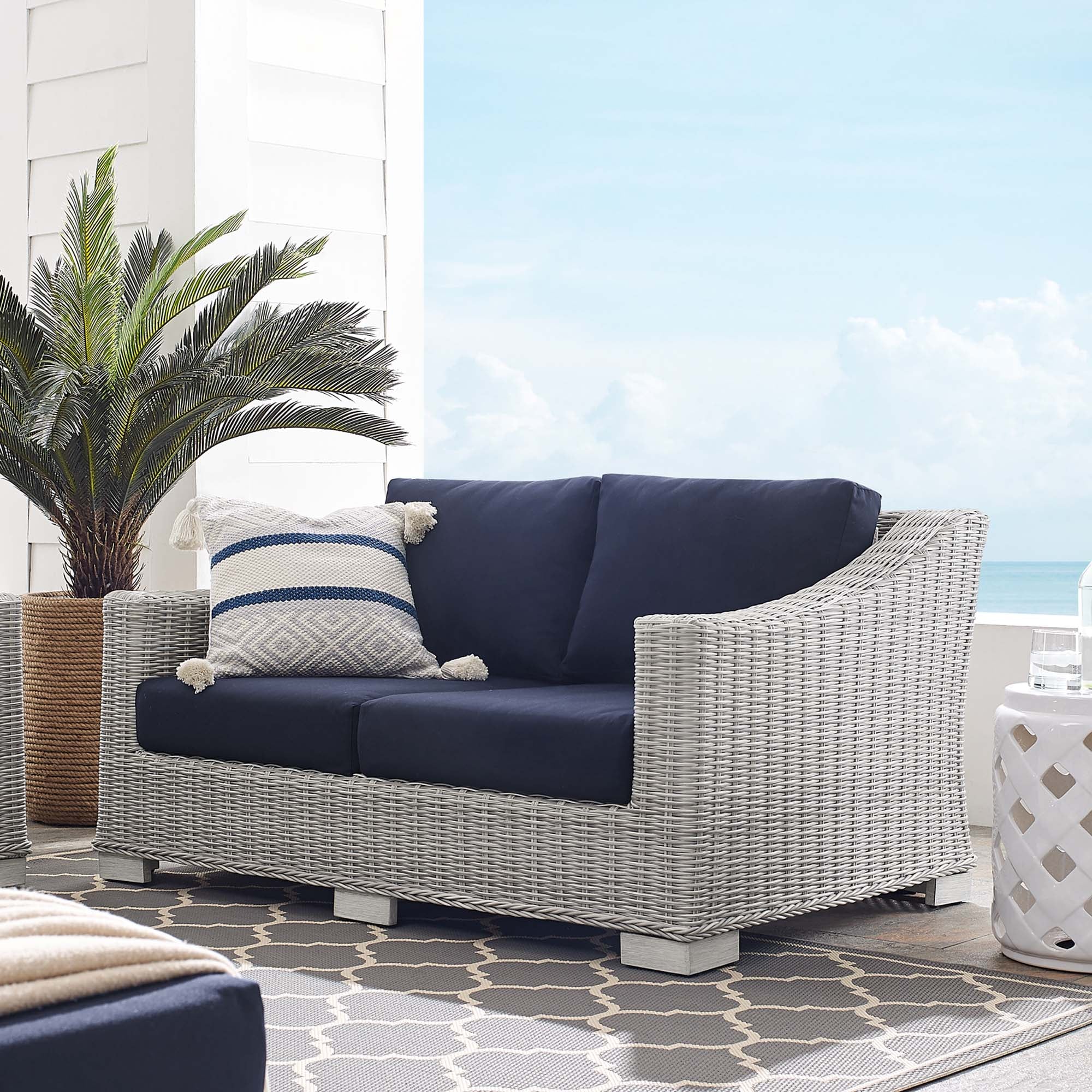 Conway Sunbrella® Outdoor Patio Wicker Rattan Loveseat - Image 2