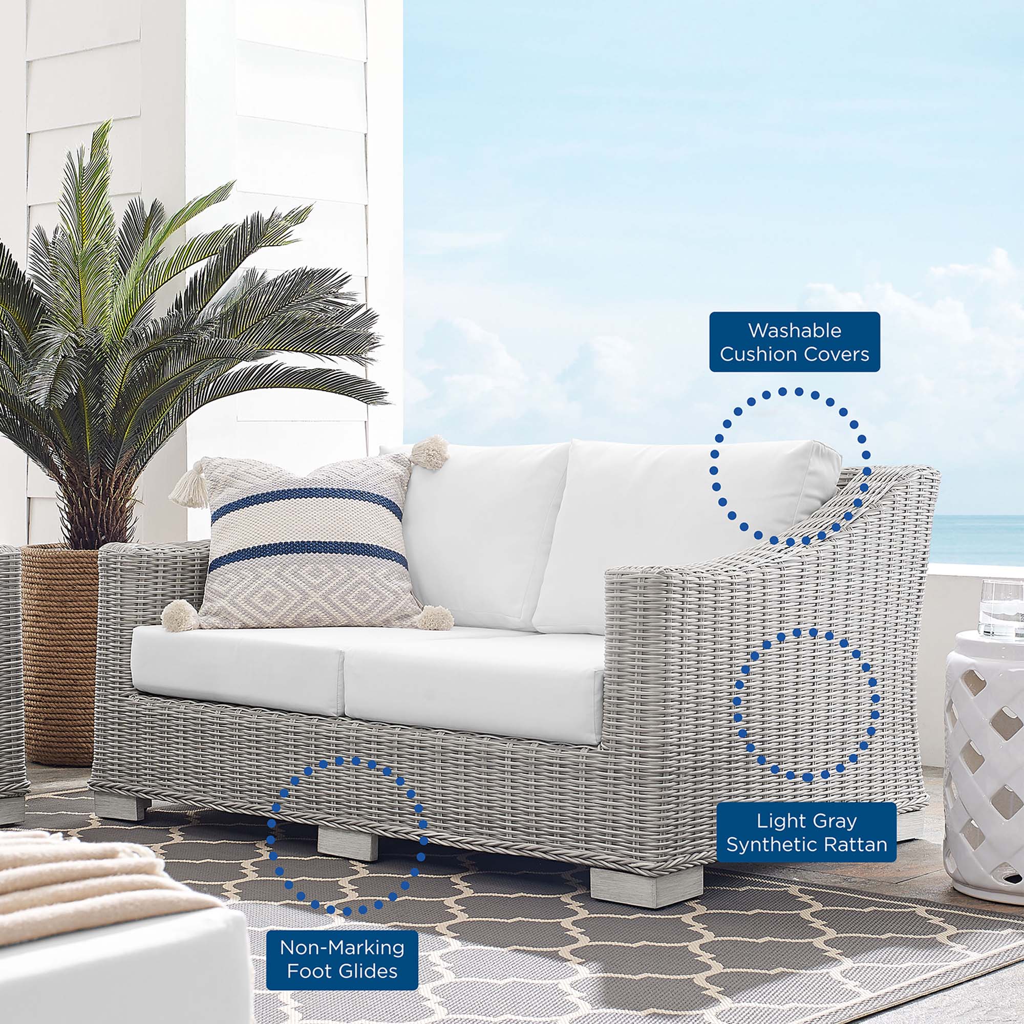 Conway Sunbrella® Outdoor Patio Wicker Rattan Loveseat - Image 27