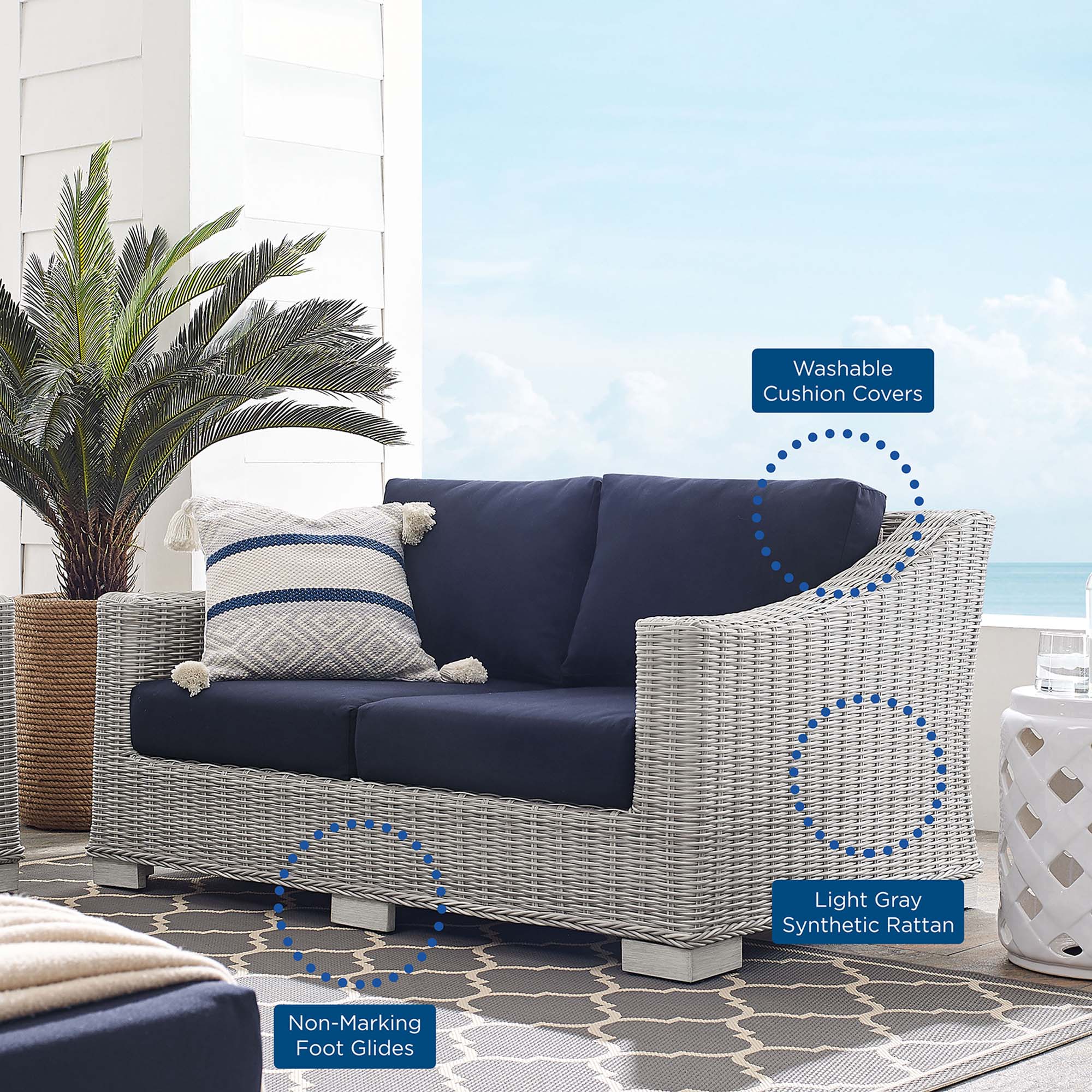Conway Sunbrella® Outdoor Patio Wicker Rattan Loveseat - Image 9