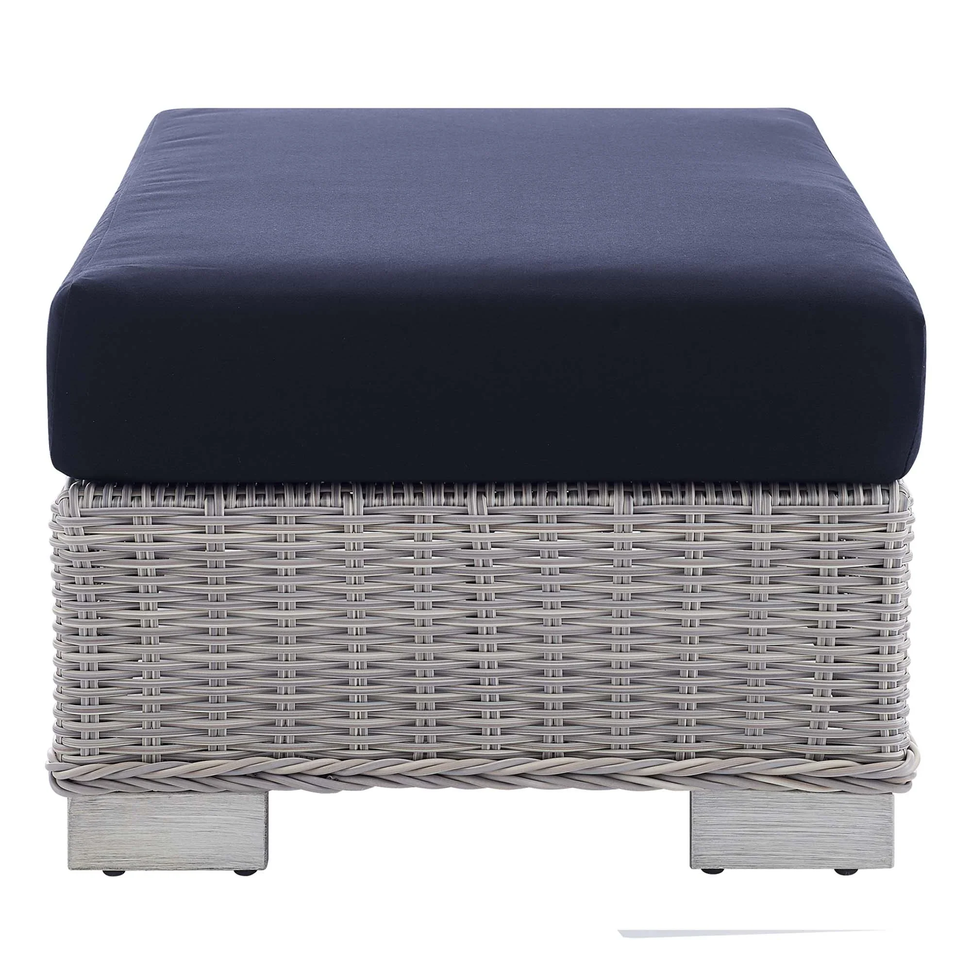 Conway Sunbrella® Outdoor Patio Wicker Rattan Ottoman in Light Gray Navy - Image 4
