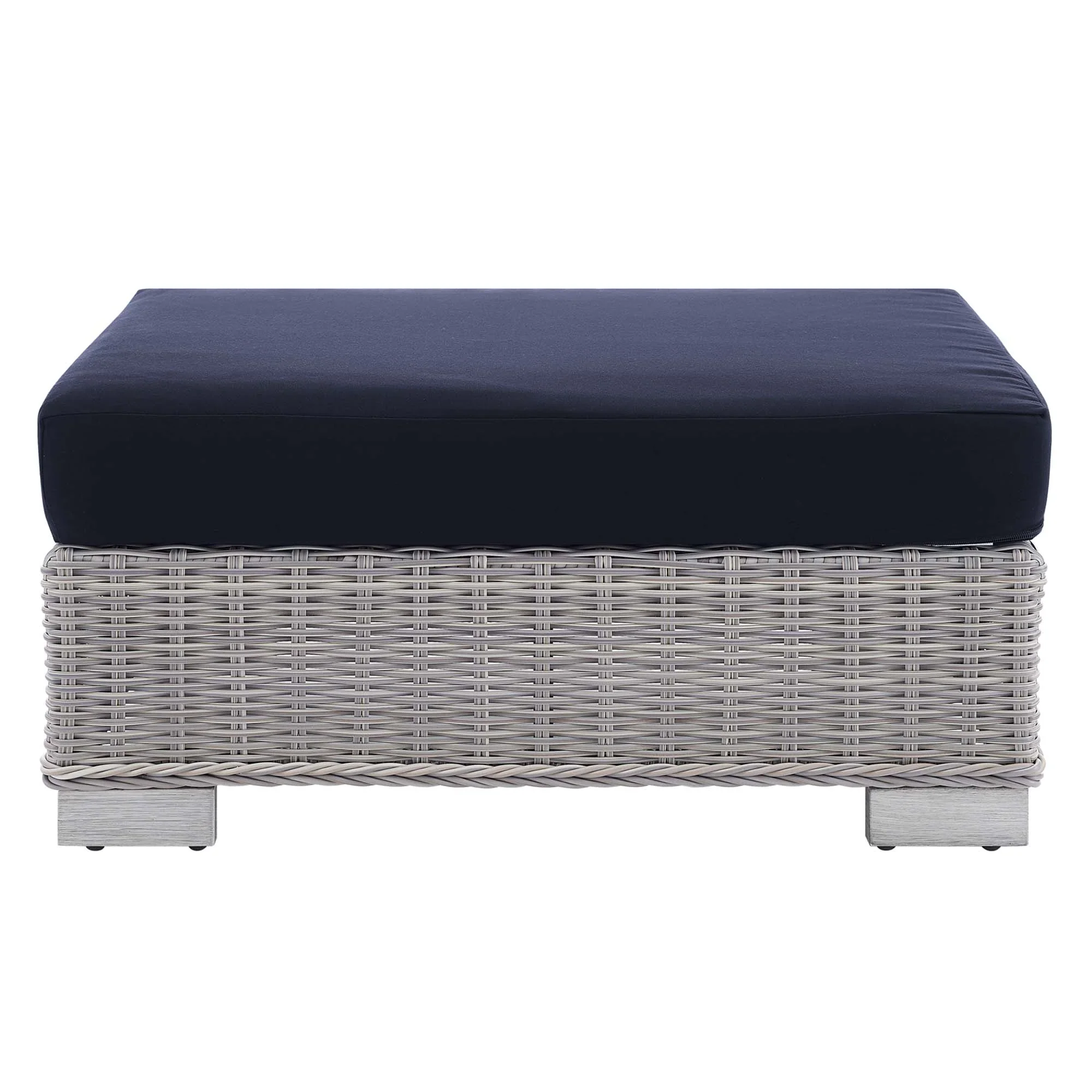 Conway Sunbrella® Outdoor Patio Wicker Rattan Ottoman in Light Gray Navy - Image 5